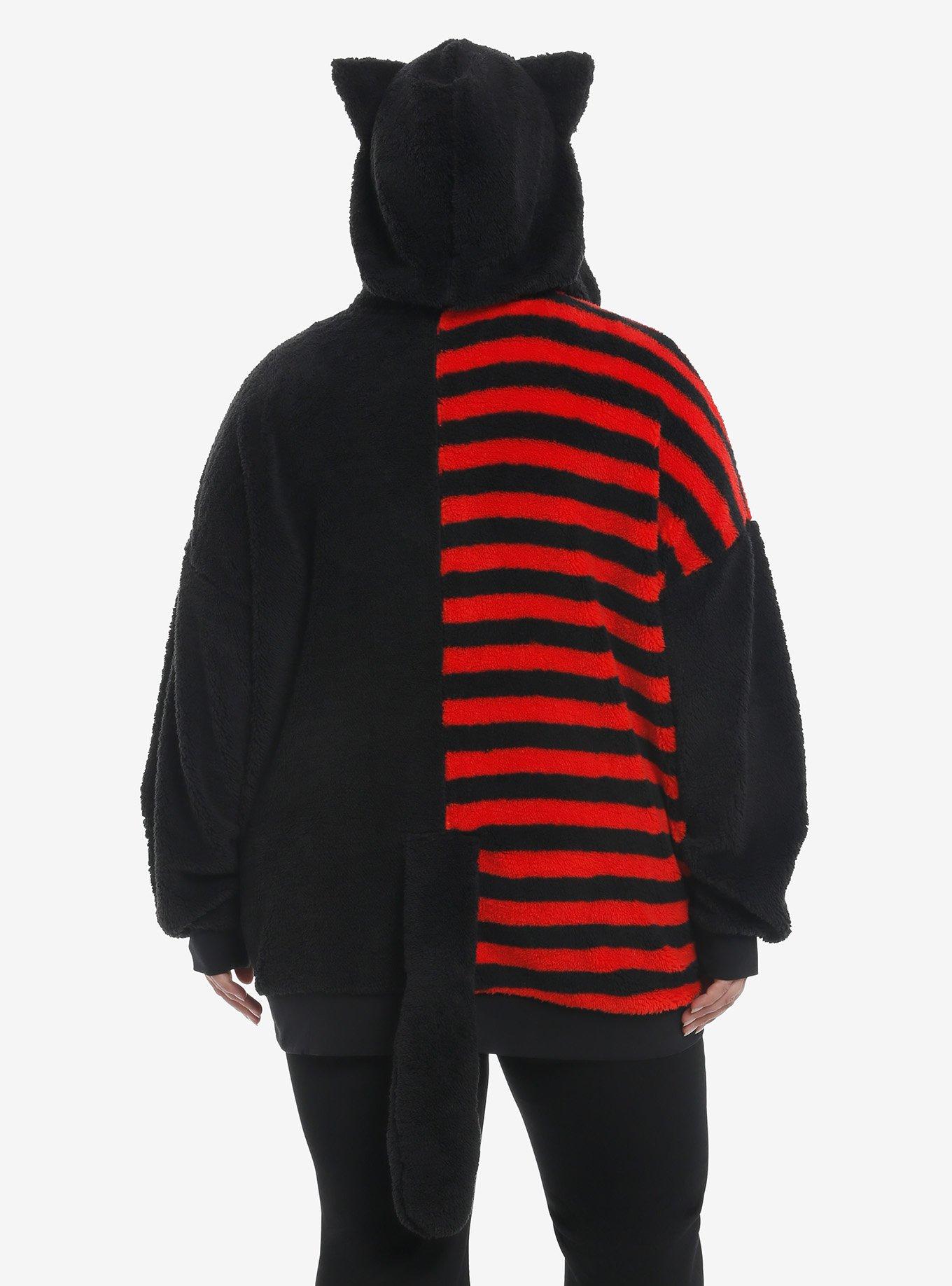Emily The Strange Cat Girls Oversized Sherpa Hoodie Plus Size, RED, alternate
