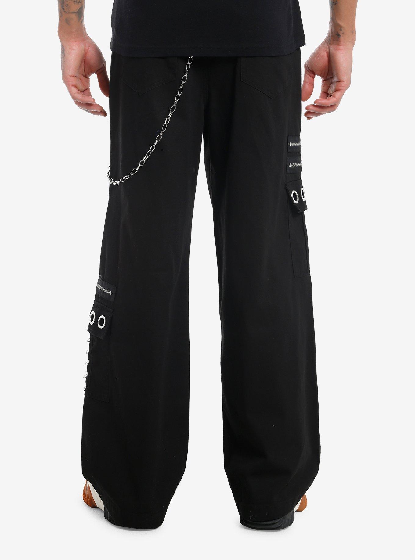 Social Collision Chain & Grommet Black Wide Leg Pants, , hi-res