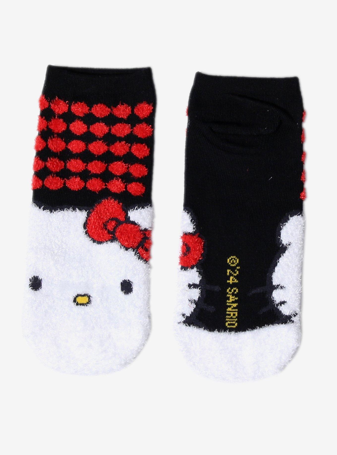 Hello Kitty Polka Dots Fuzzy No-Show Socks, , alternate