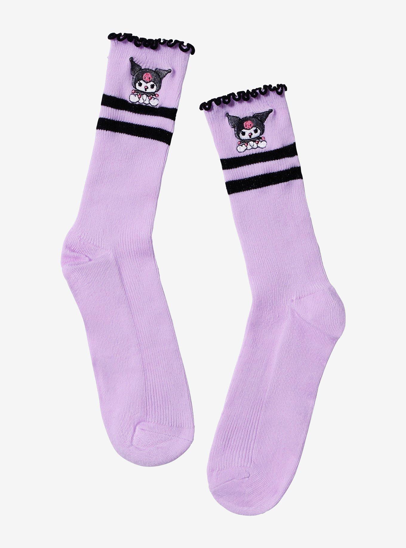 Kuromi Varsity Stripe Lettuce Trim Crew Socks, , hi-res