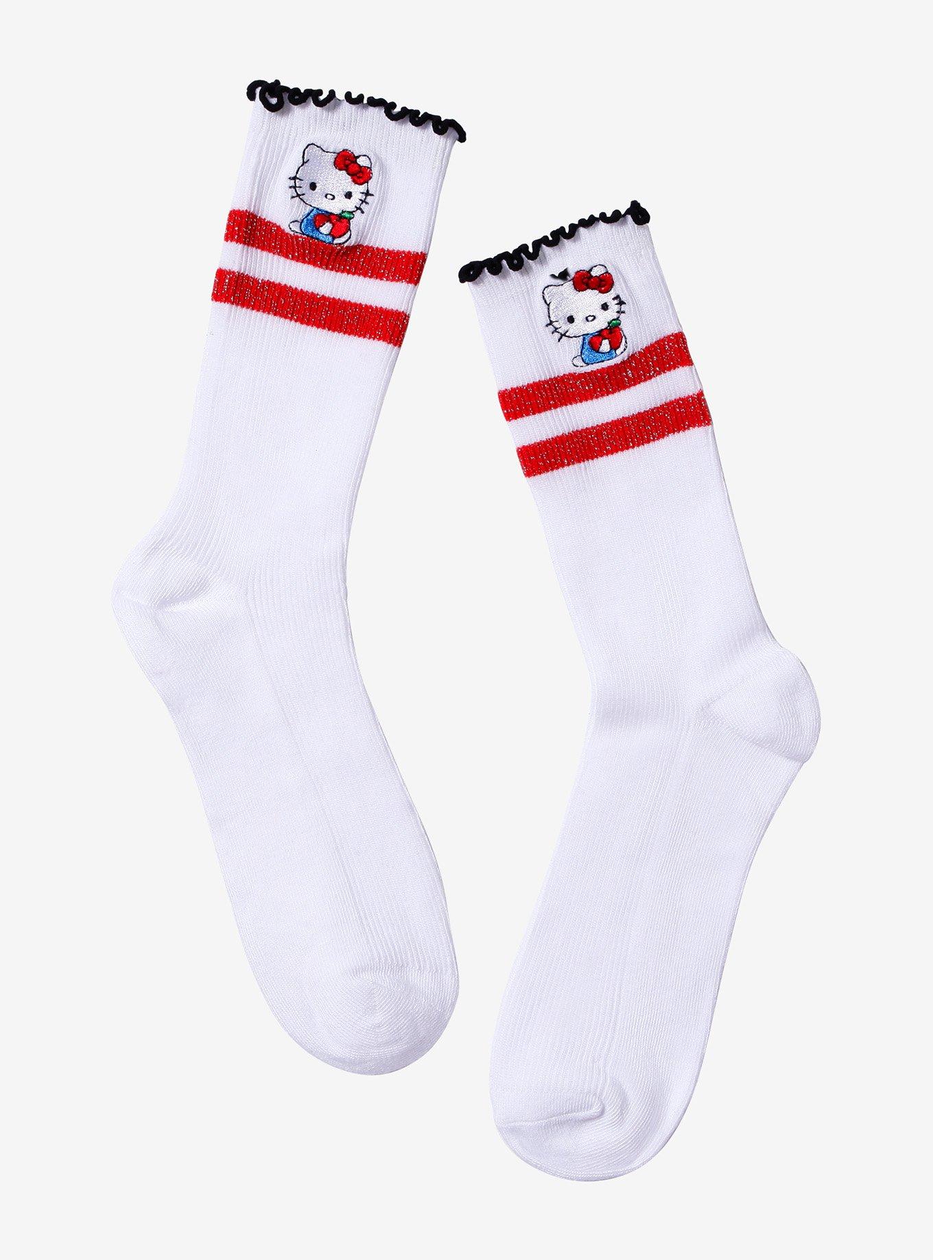 Hello Kitty Varsity Stripe Lettuce Trim Crew Socks