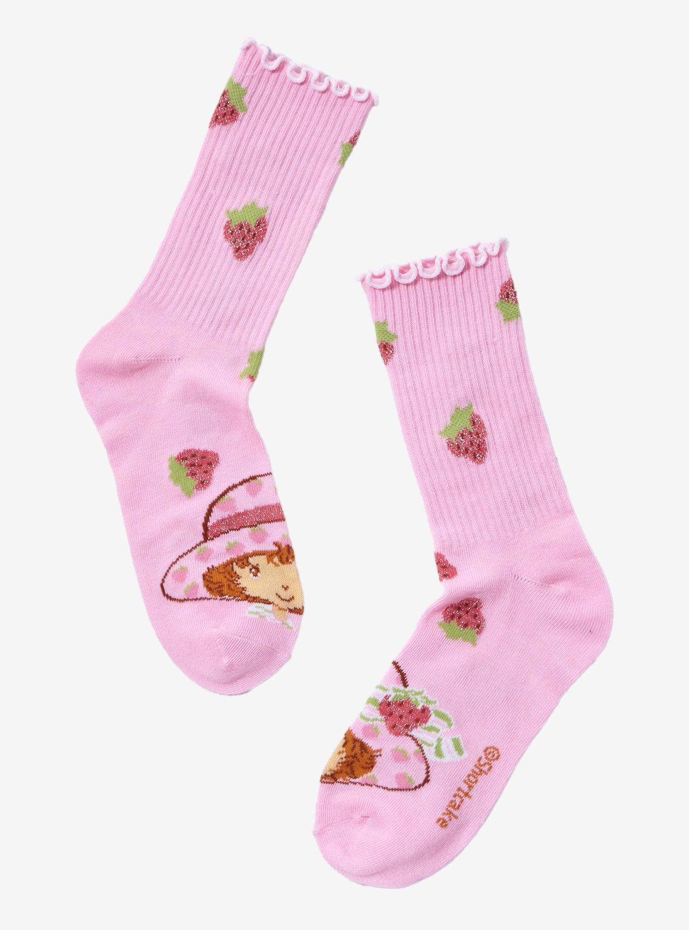 Strawberry Shortcake Glitter Embroidered Strawberry Crew Socks, , alternate