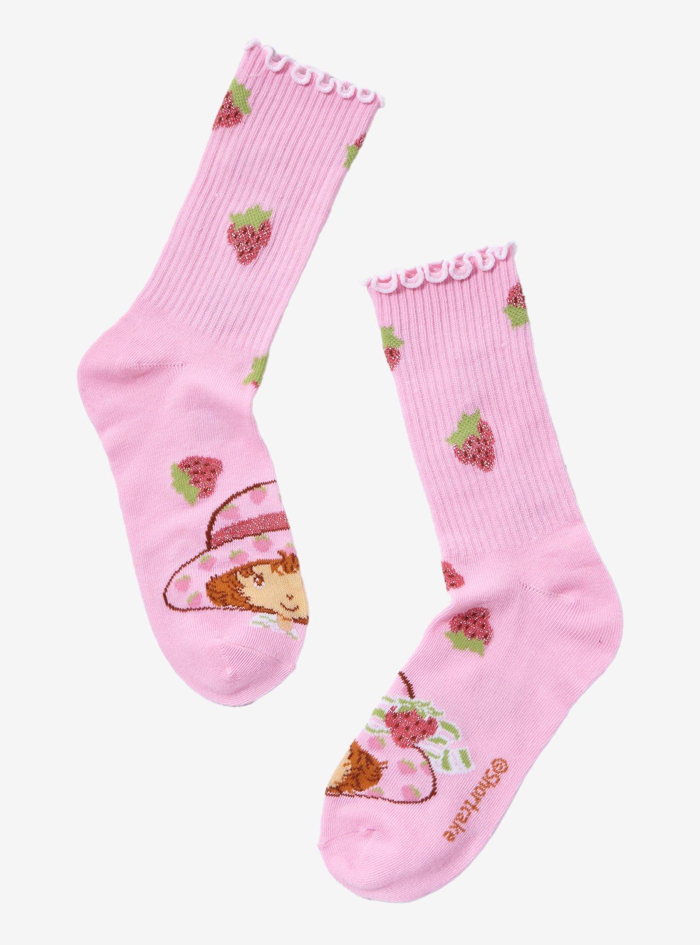 Strawberry Shortcake Glitter Embroidered Strawberry Crew Socks, , hi-res