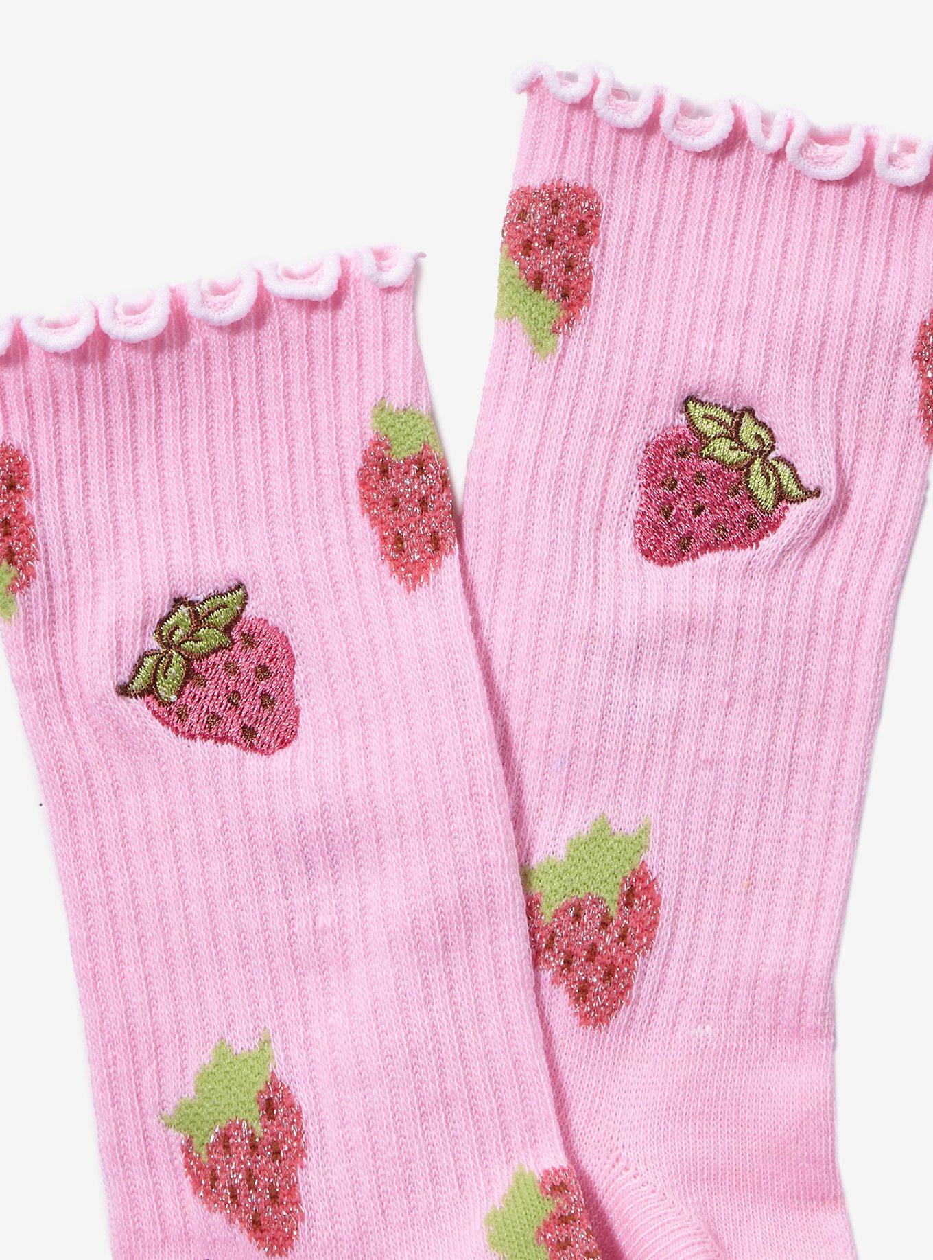 Strawberry Shortcake Glitter Embroidered Strawberry Crew Socks, , alternate