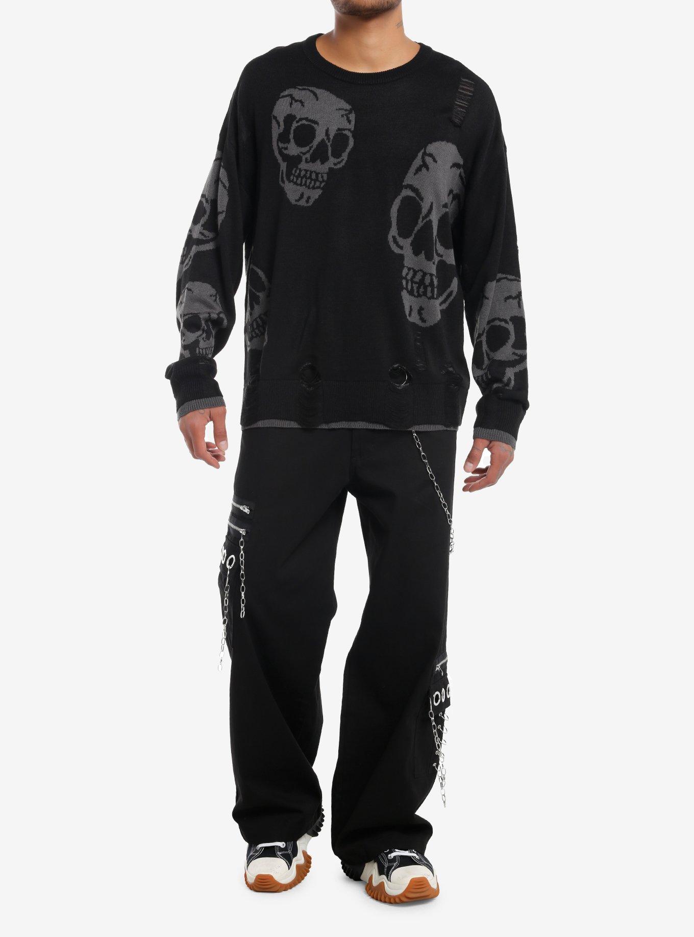 Skulls Distressed Intarsia Sweater, , hi-res