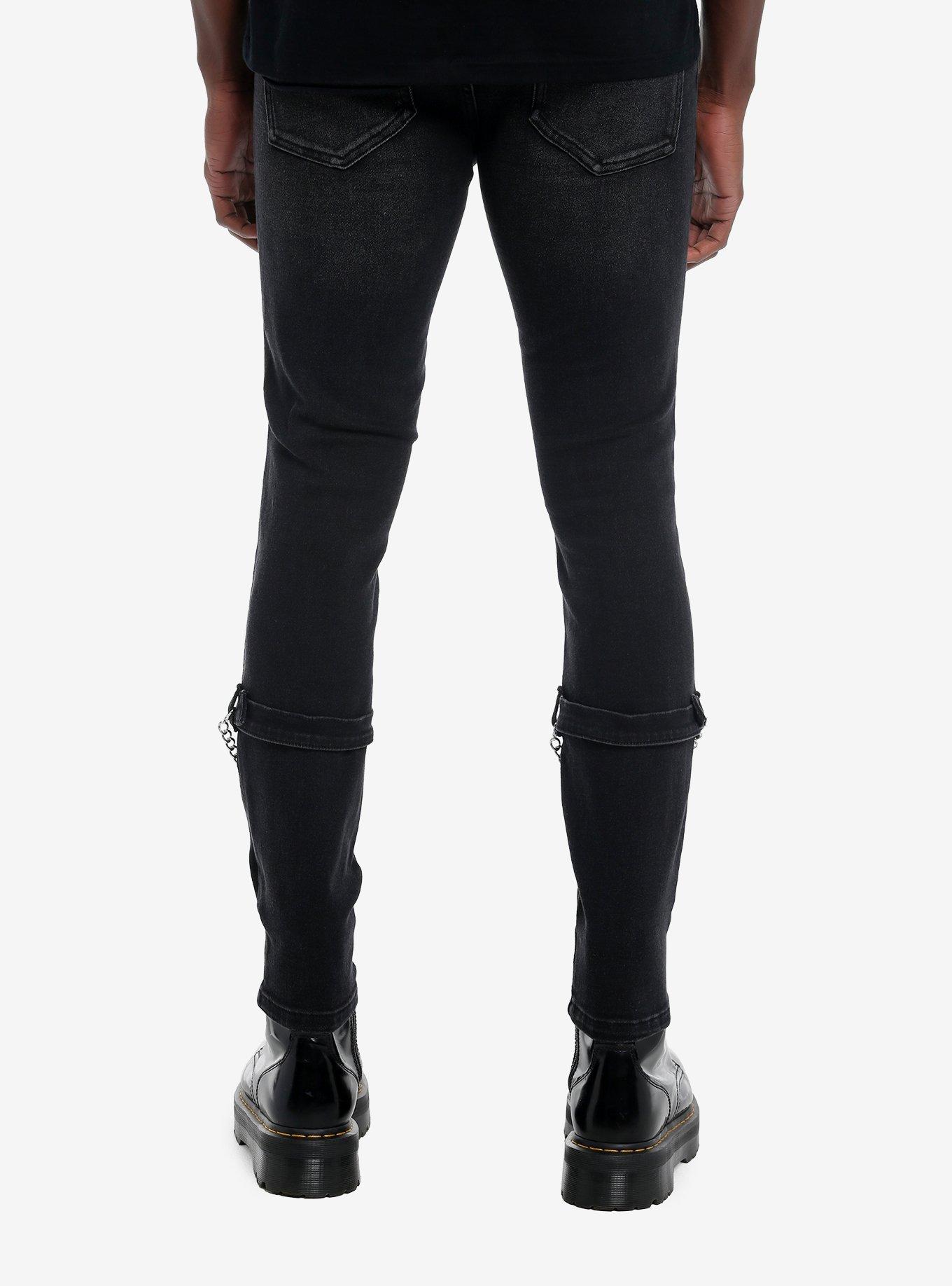 Social Collision Black Strappy Chain Pocket Stinger Jeans, BLACK, alternate