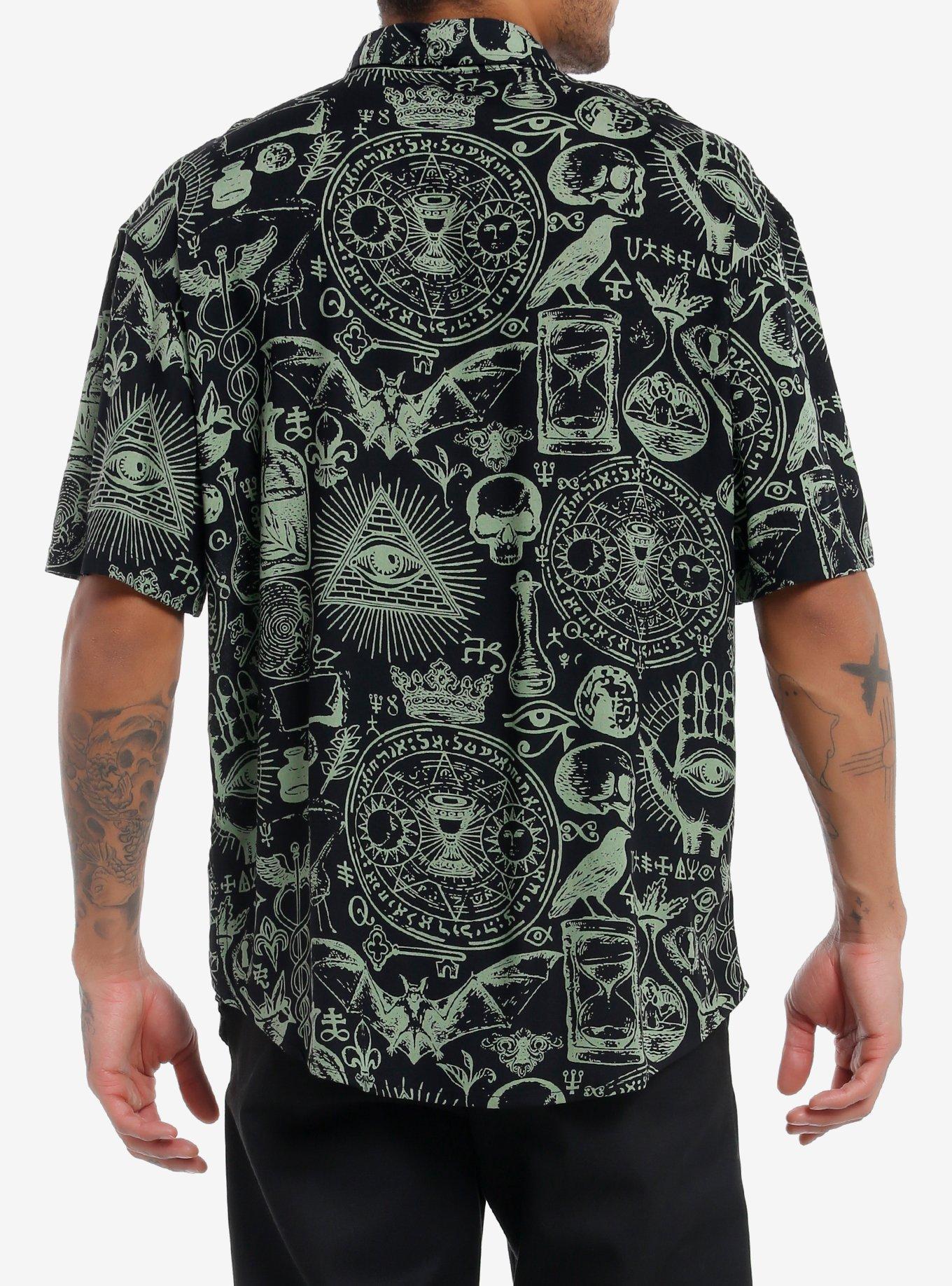 Cosmic Tarot Occult Woven Button-Up, BLACK, alternate