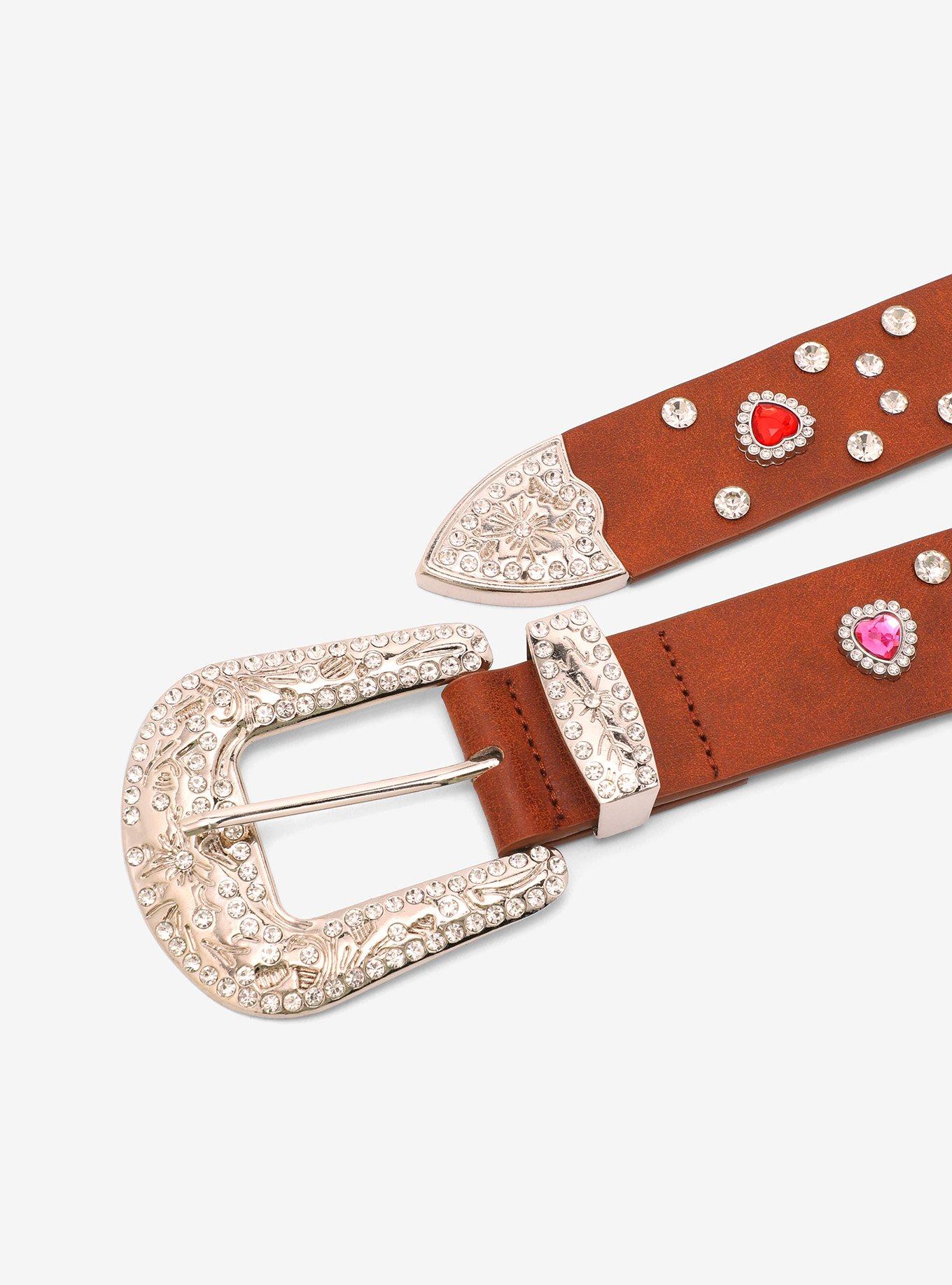 Brown Bling Heart Western Belt, , hi-res