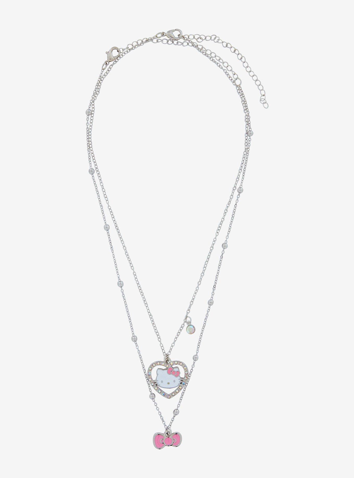 Hello Kitty Bling Heart Bow Necklace Set, , hi-res