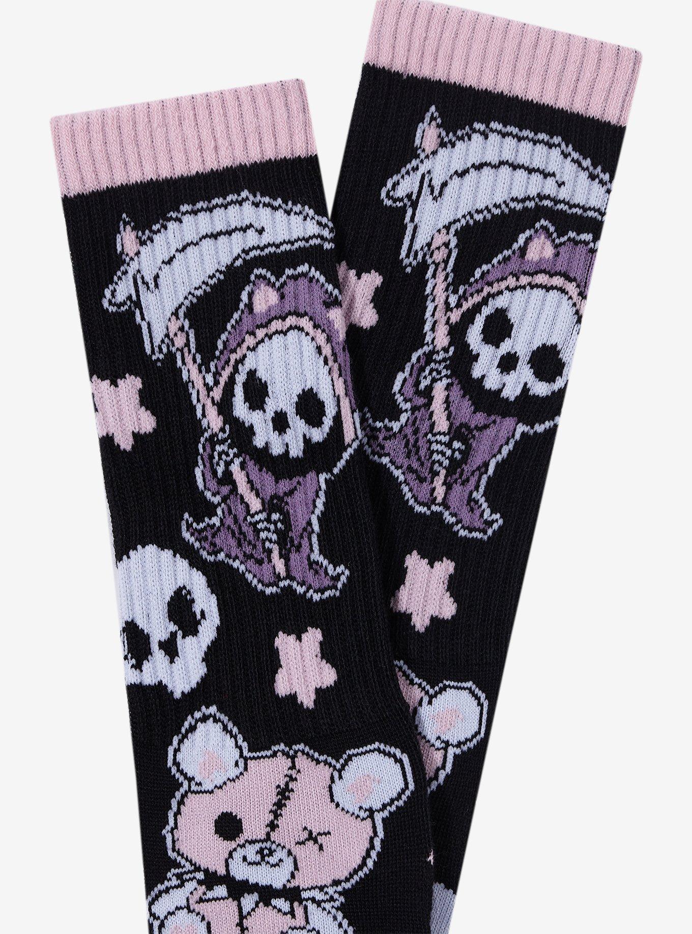 Pastel Cat Reaper Crew Socks, , alternate