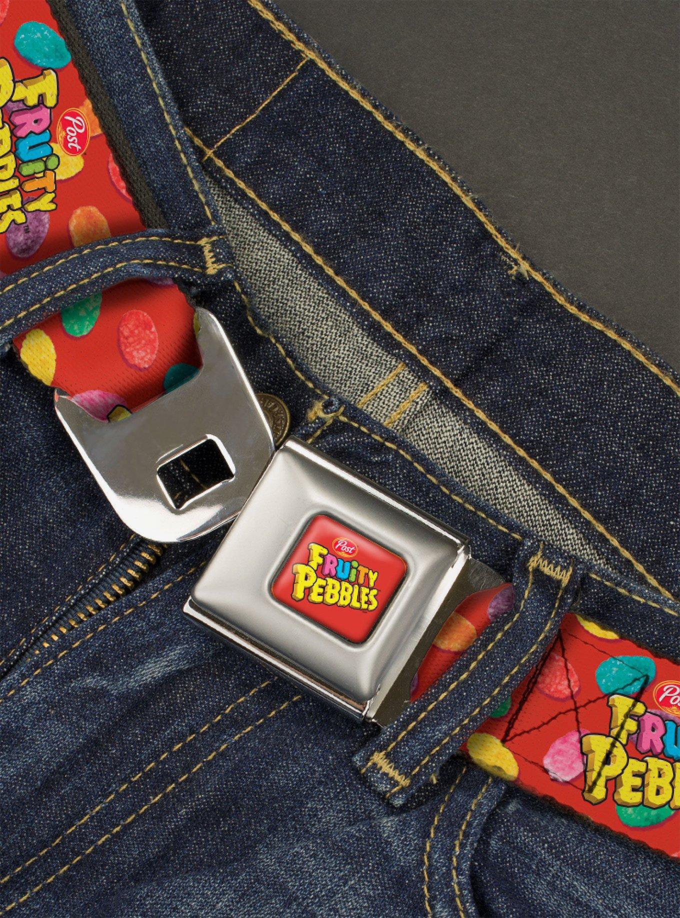 The Flintstones Post Fruity Pebbles Logo And Cereal Scattered Seatbelt Belt, , hi-res