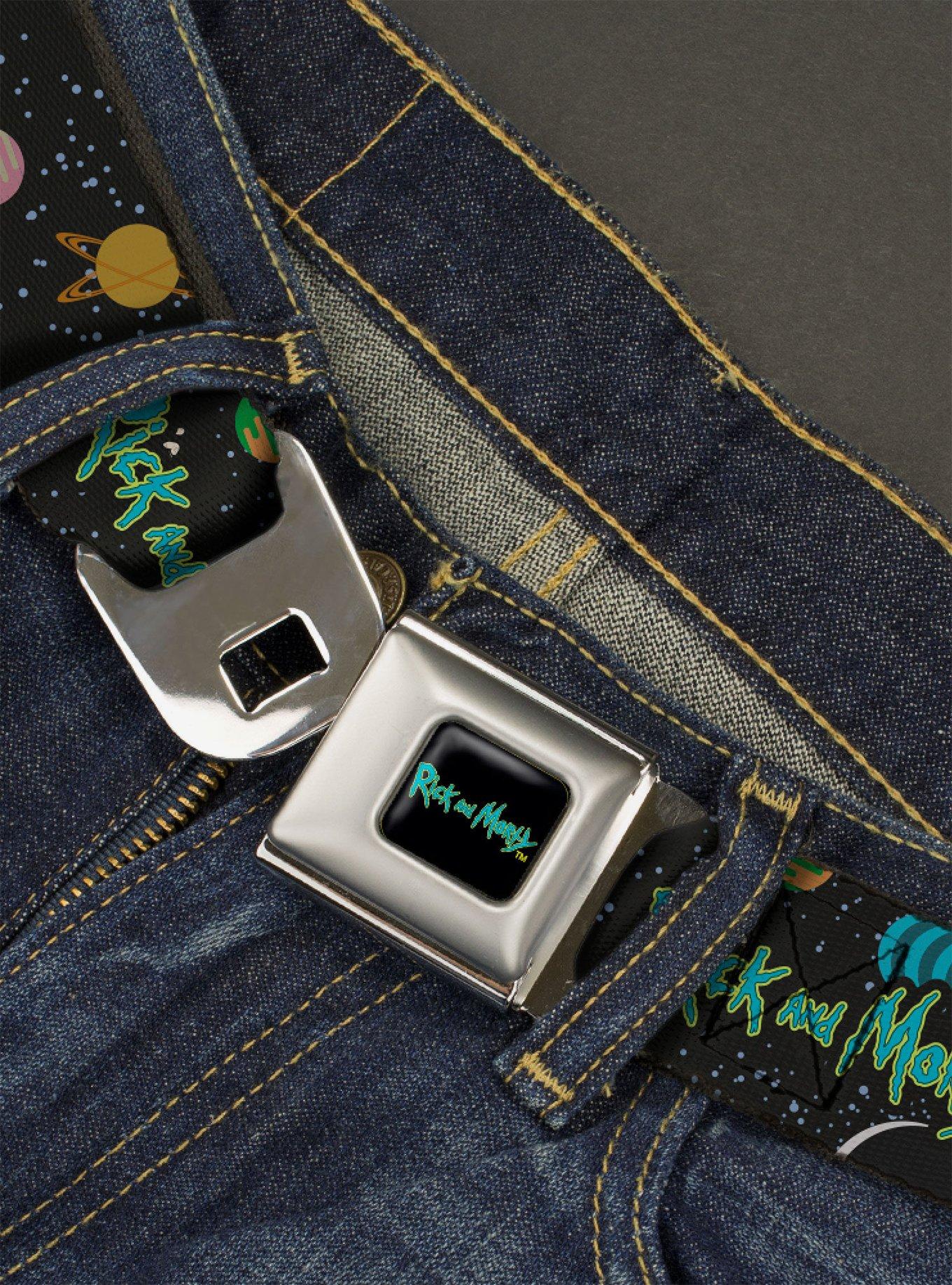 Rick And Morty Title Logo Space Seatbelt Belt, BLACK, alternate