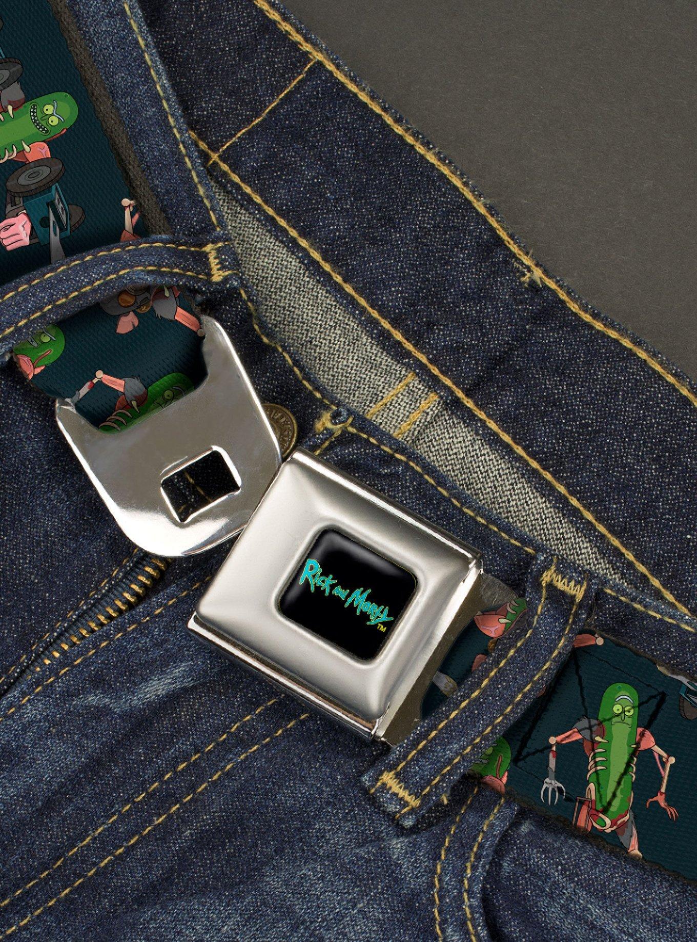 Rick And Morty Pickle Rick Rat Suit Poses Seatbelt Belt, BLACK, alternate