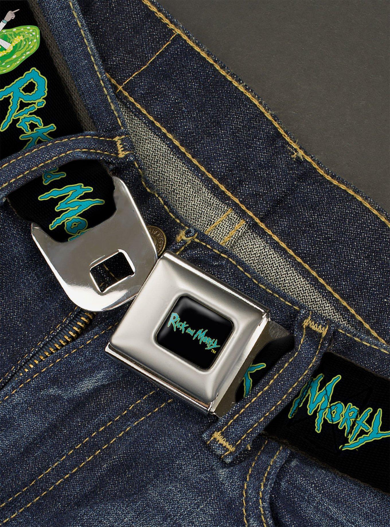 Rick And Morty Title Logo And Middle Finger Portal Jump Seatbelt Belt