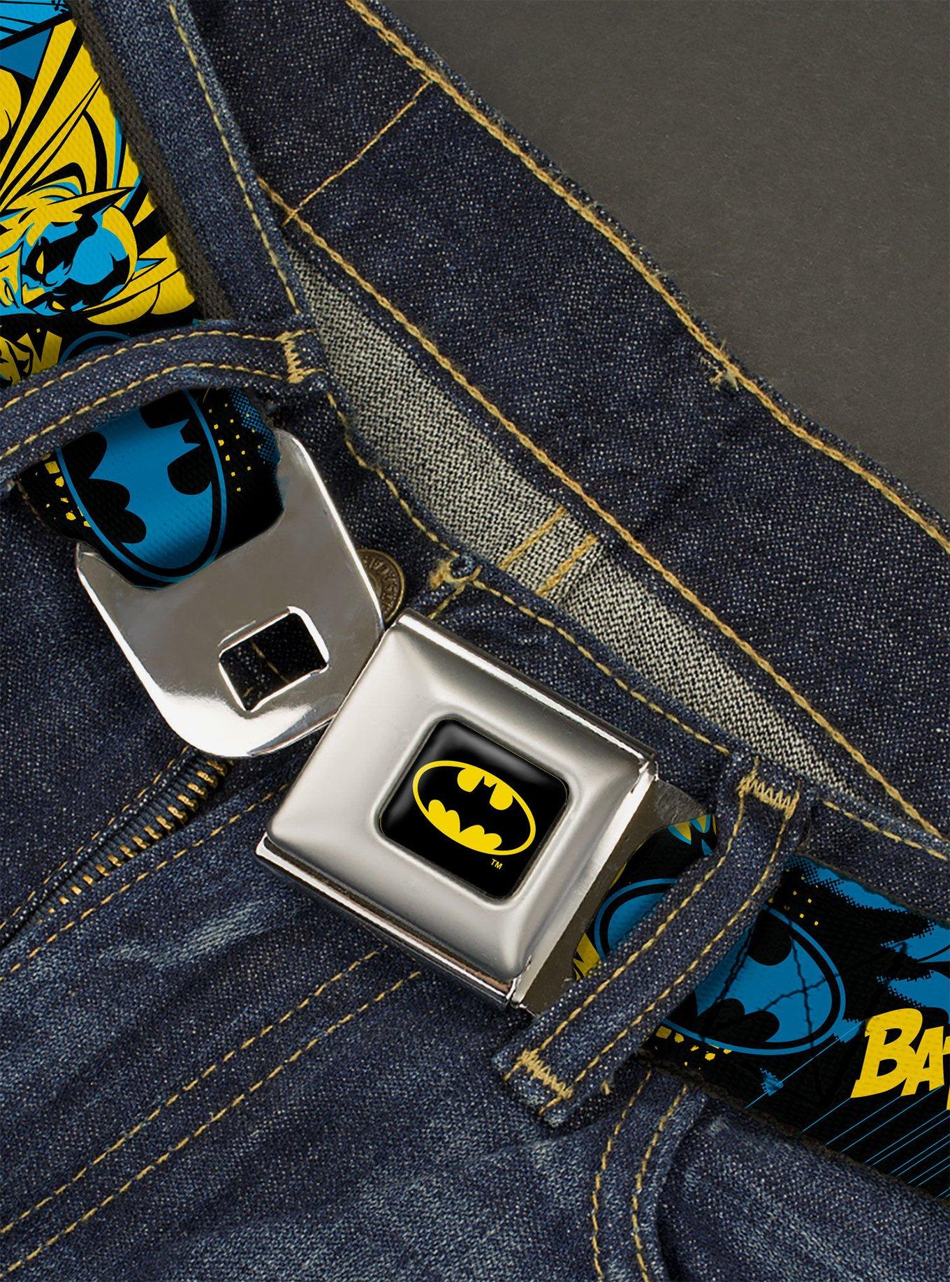 DC Comics Batman Poses And Logo Collage Seatbelt Belt, , hi-res