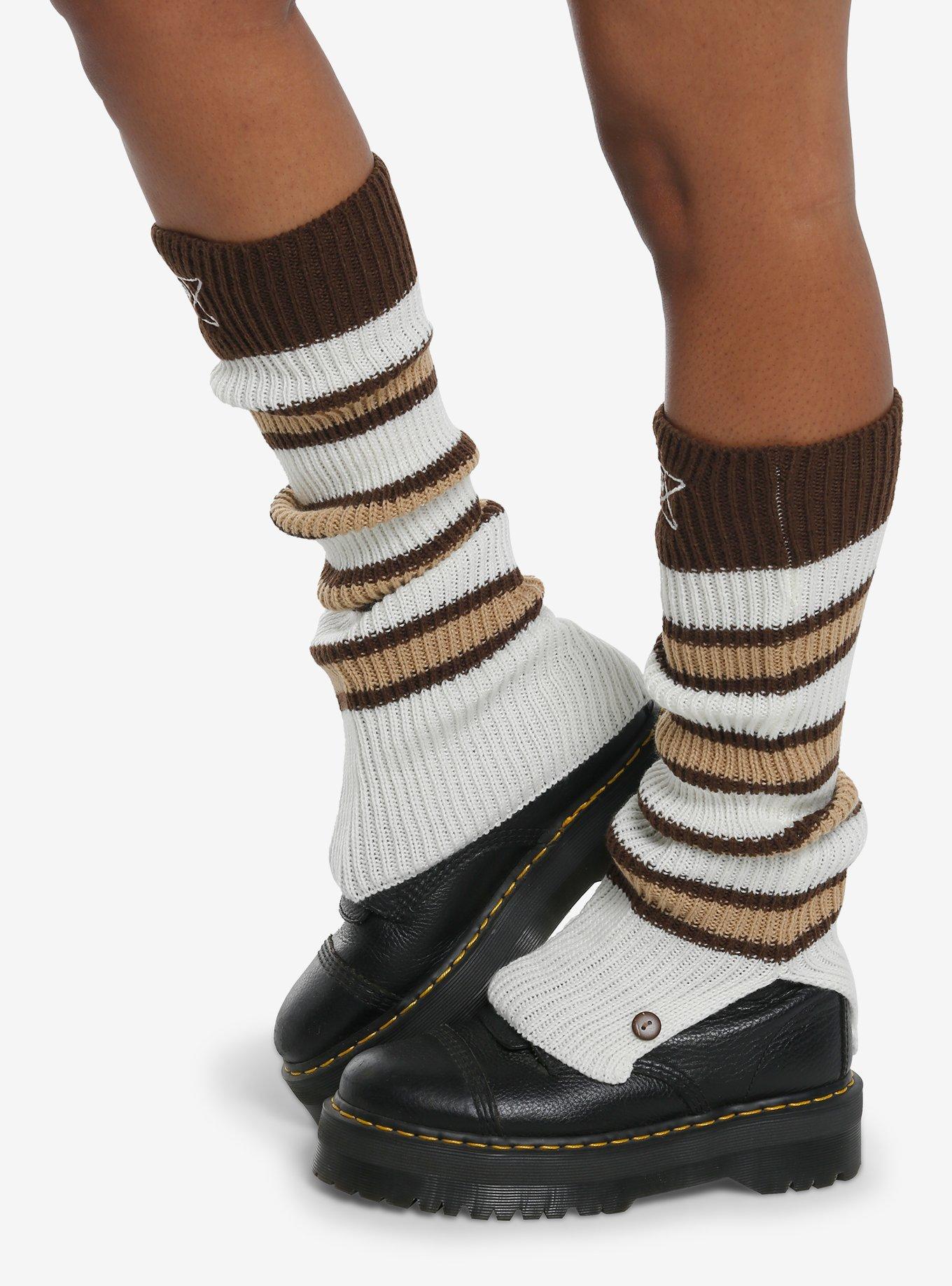 Brown Stripe Star Leg Warmers, , hi-res