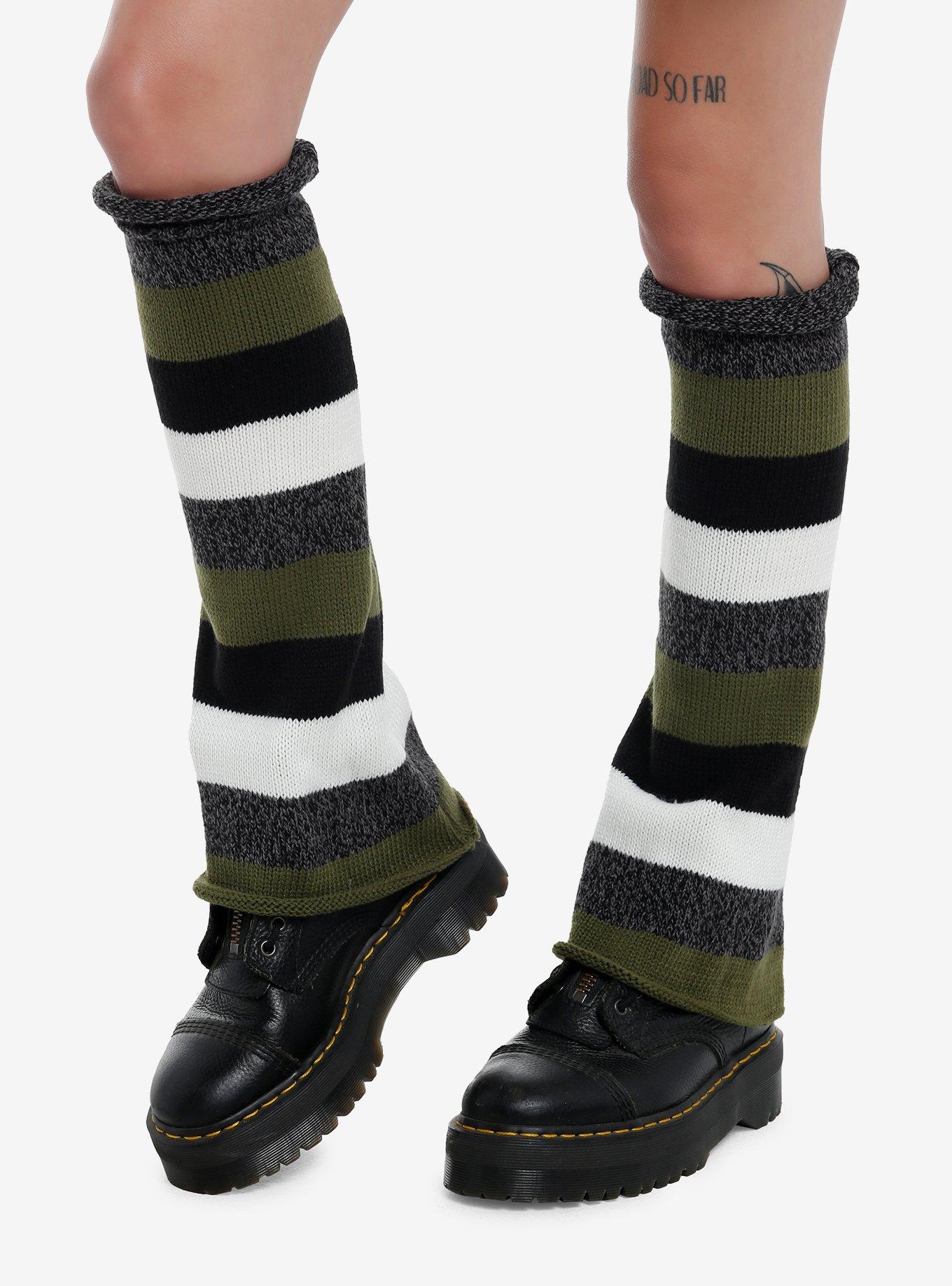 Black & Green Stripe Leg Warmers, , hi-res