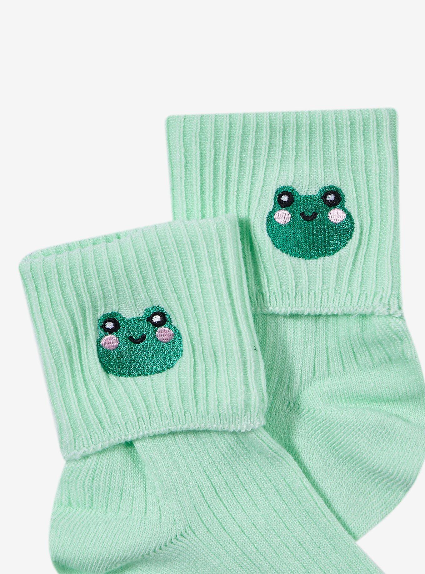 Kawaii Frog Fold-Over Ankle Socks, , alternate