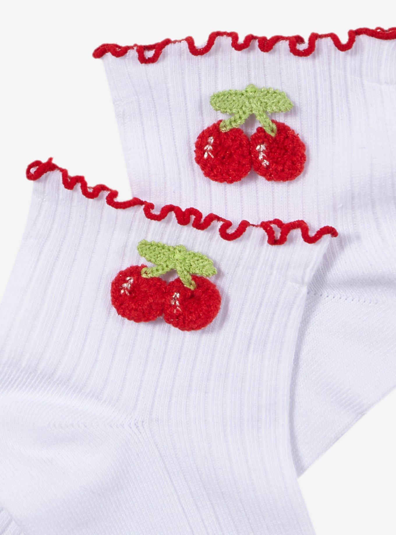 Cherry Crochet Ankle Socks, , alternate