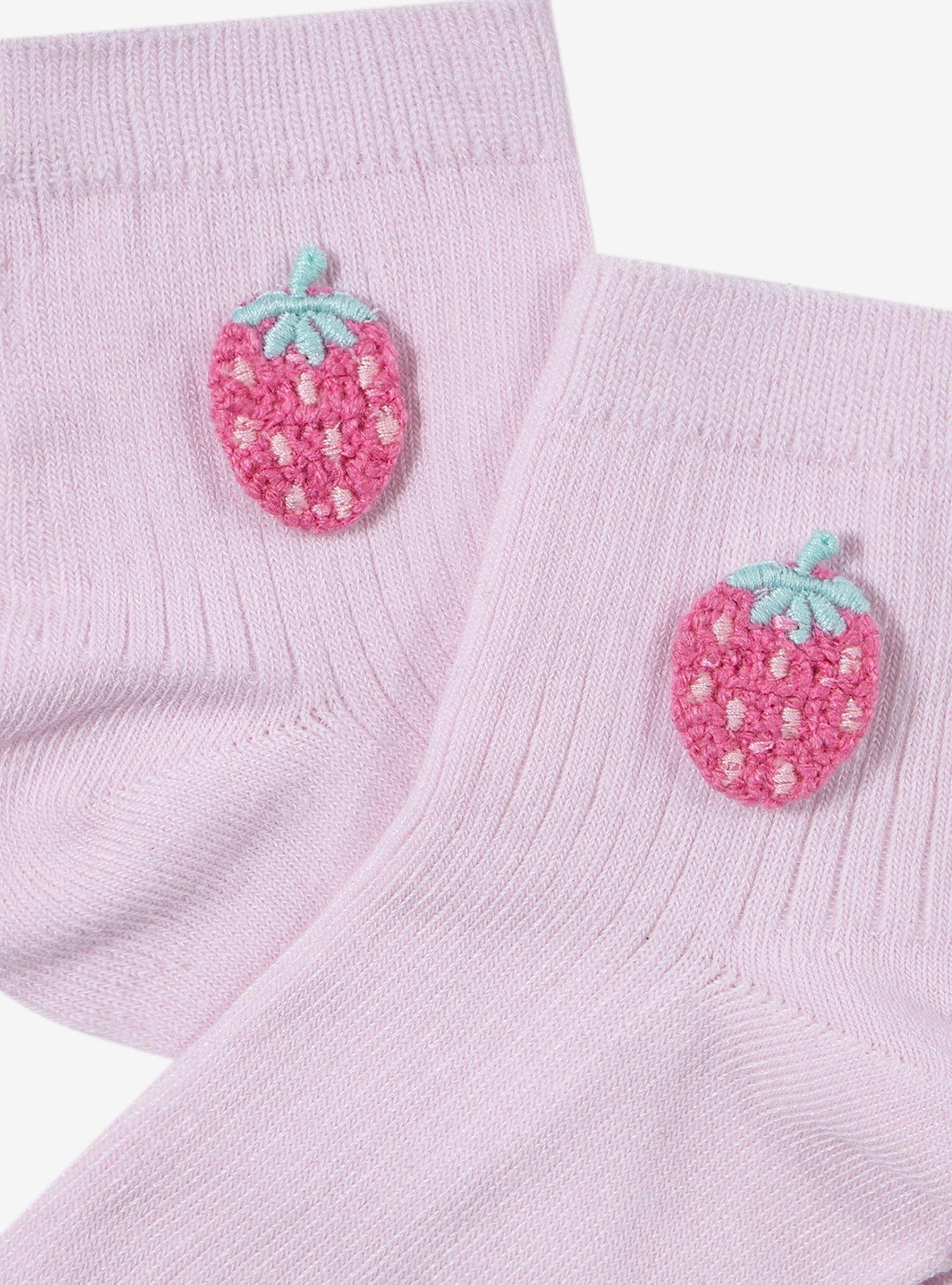 Pink Strawberry Crochet Ankle Socks, , alternate