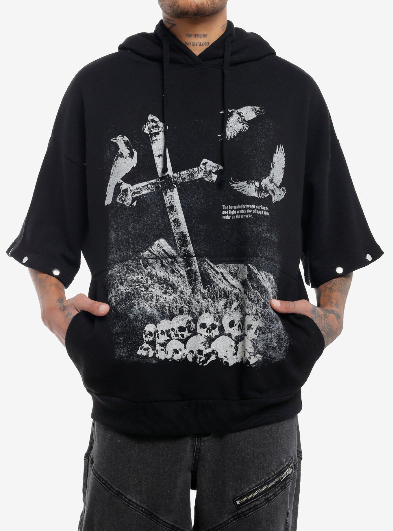 Social Collision Crows & Skulls Button-Sleeve Hoodie, BLACK, alternate