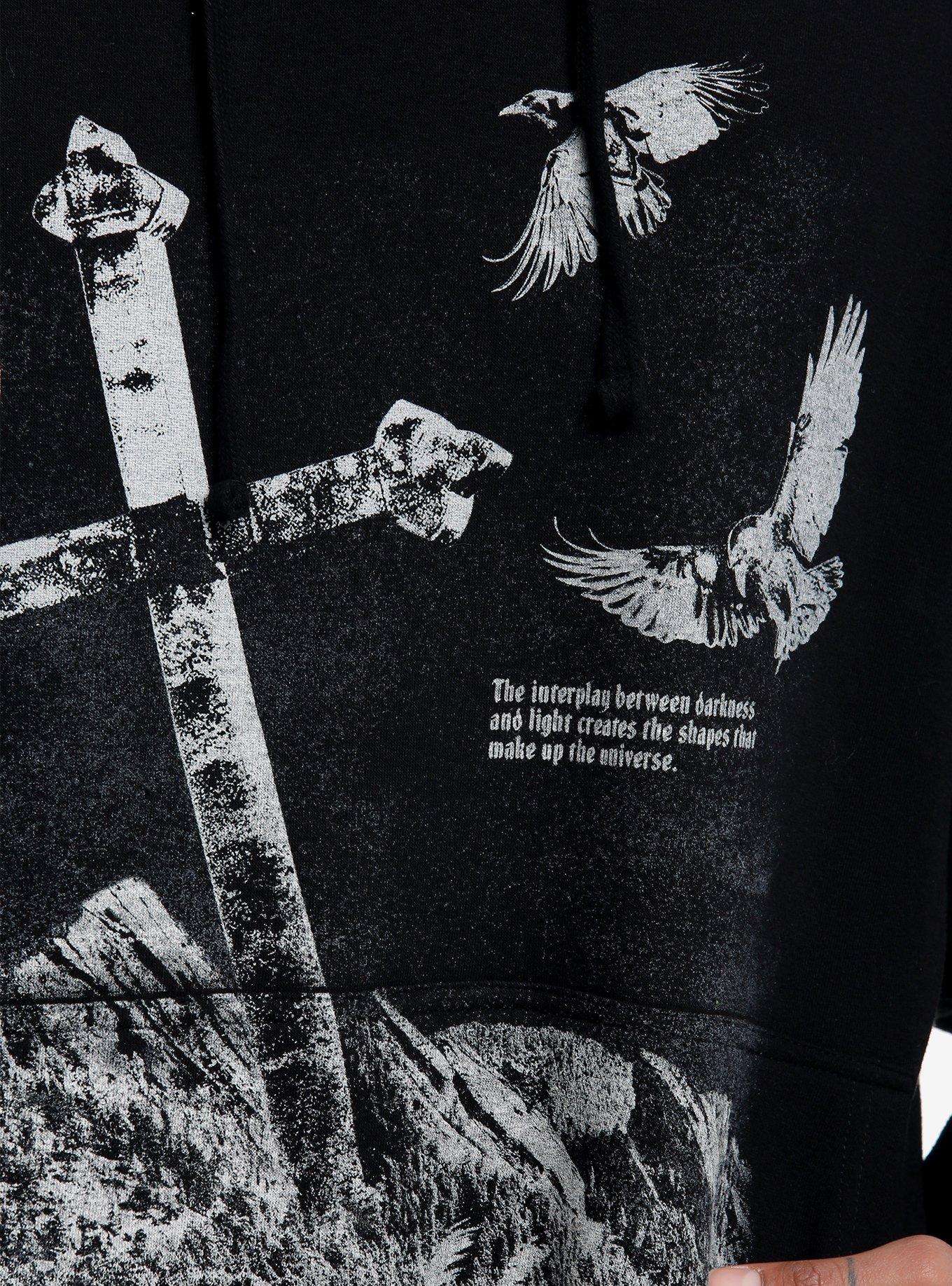 Social Collision Crows & Skulls Button-Sleeve Hoodie, BLACK, alternate
