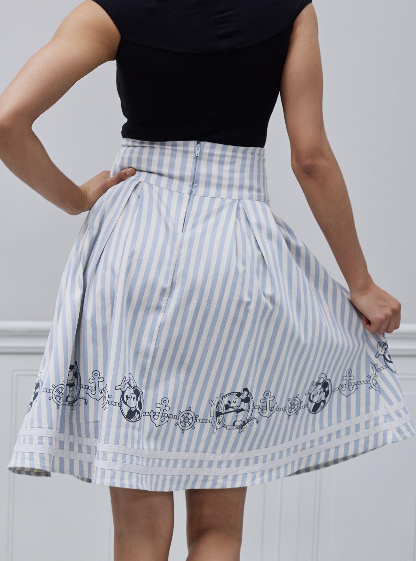 Her Universe Disney Steamboat Willie Icons Stripe Retro Skirt Her Universe Exclusive, ICE GREY, alternate