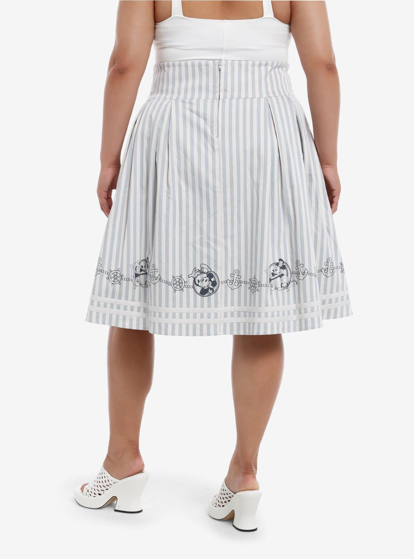 Her Universe Disney Steamboat Willie Icons Stripe Retro Skirt Plus Size Her Universe Exclusive, ICE GREY, alternate