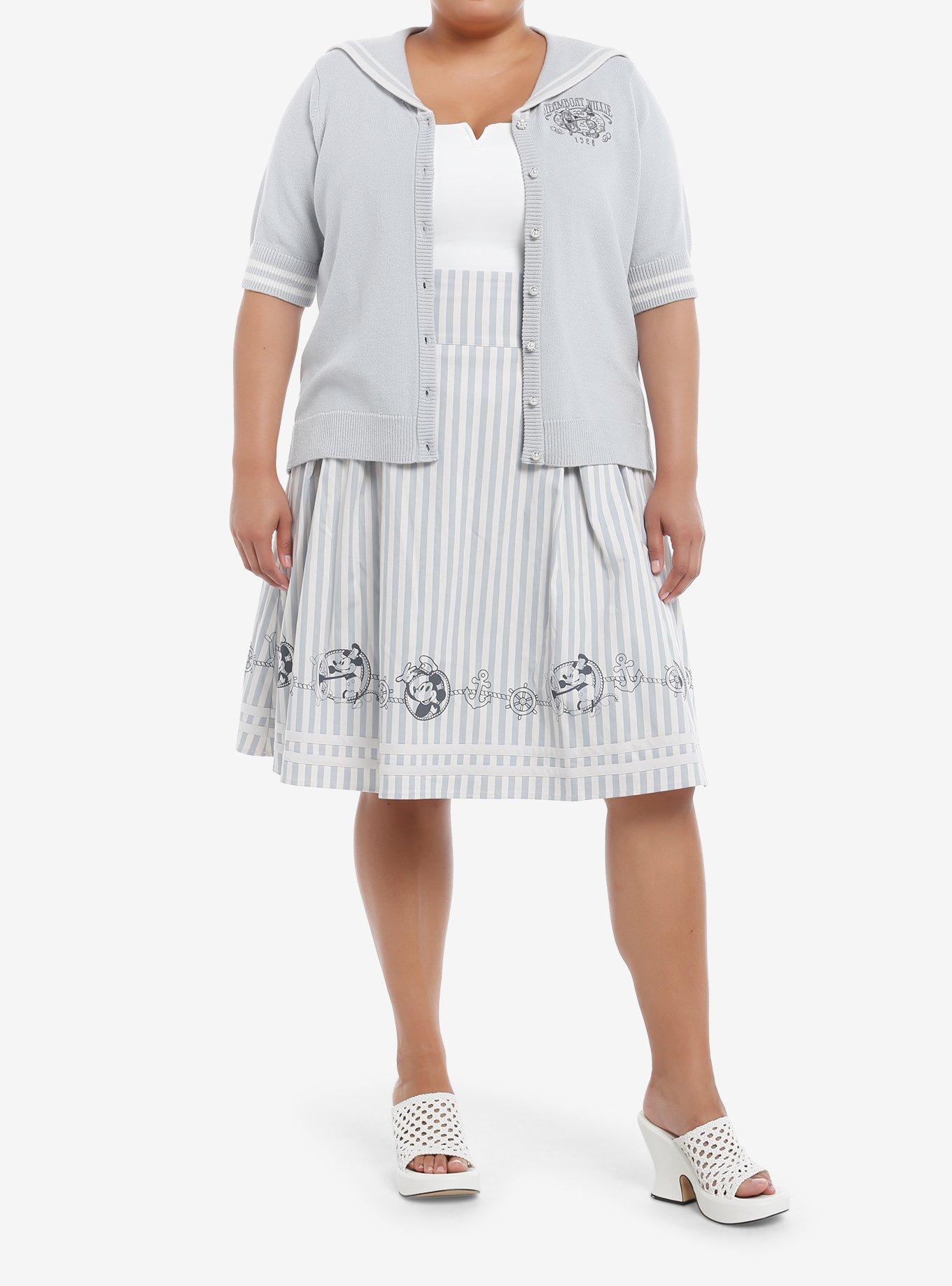 Her Universe Disney Steamboat Willie Icons Stripe Retro Skirt Plus Size Her Universe Exclusive, ICE GREY, alternate