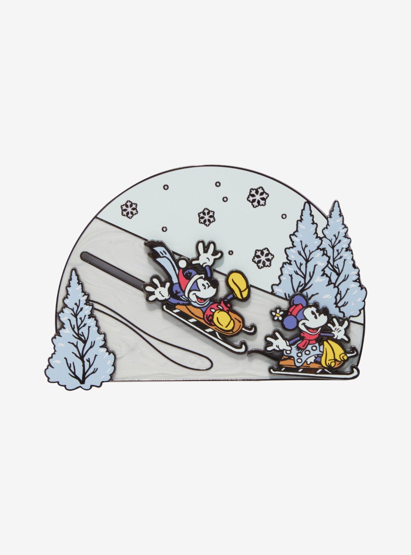 Loungefly Disney Mickey & Minnie Sledding Limited Edition Sliding Enamel Pin, , hi-res