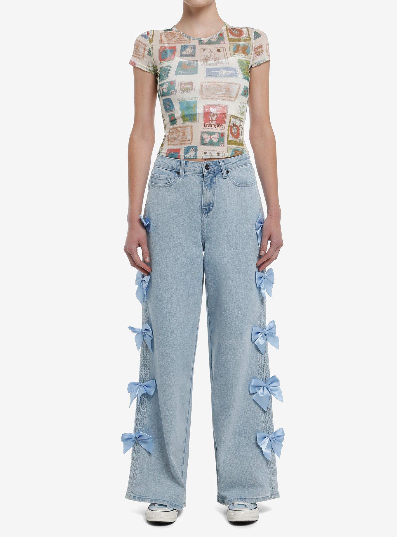 Animal Postage Stamp Girls Mesh Crop Top, MULTI, alternate