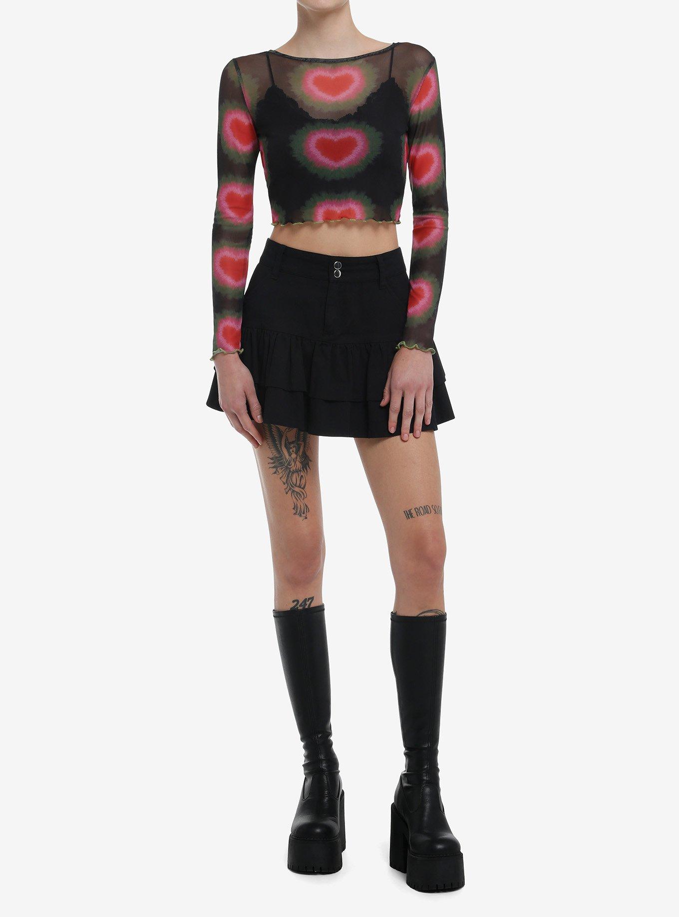 Aura Hearts Mesh Girls Crop Long-Sleeve Top