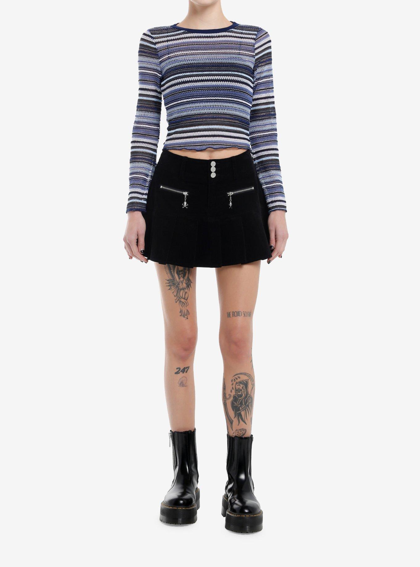 Blue & White Stripe Girls Knit Sweater, , hi-res