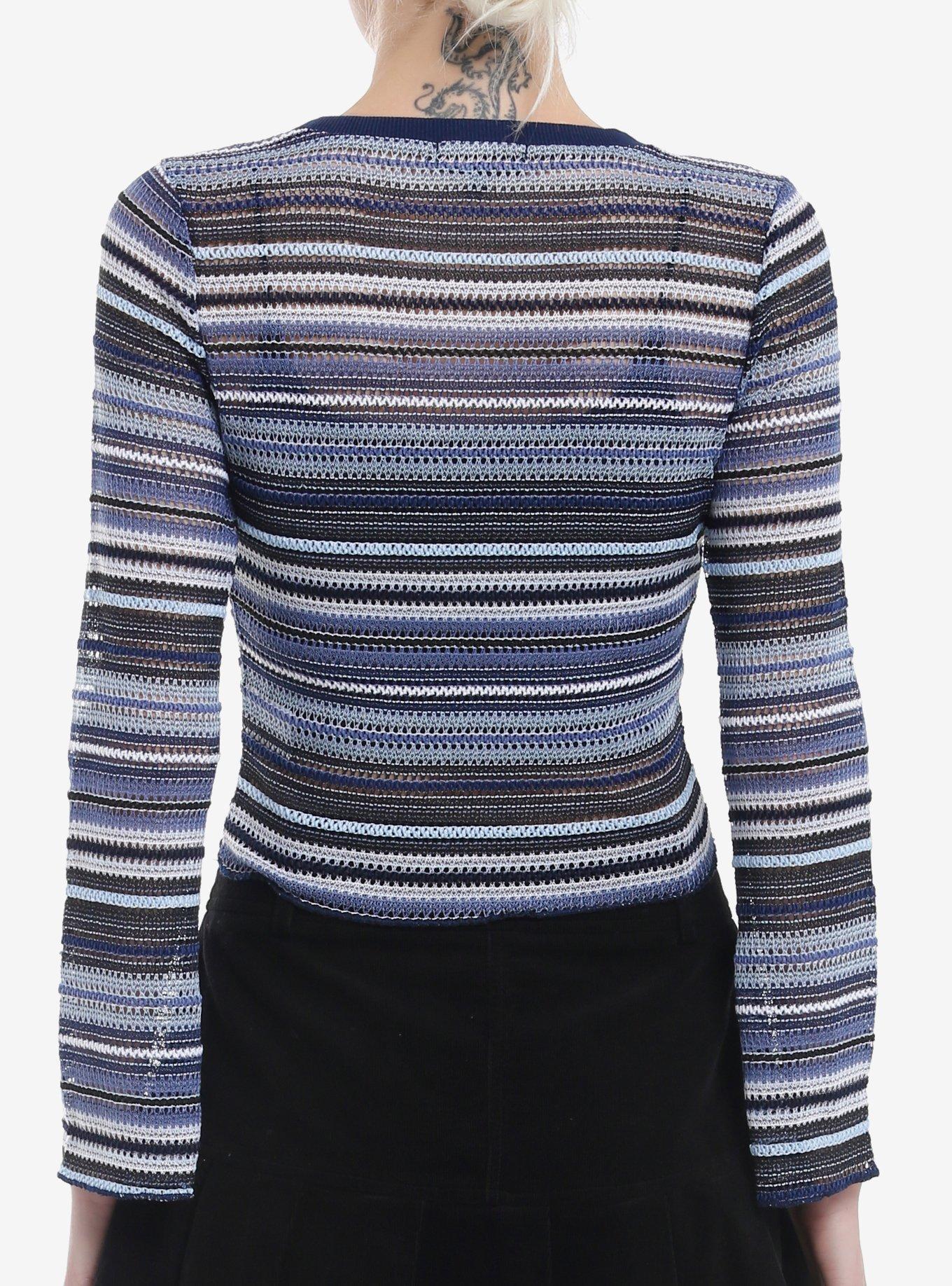 Blue & White Stripe Girls Knit Sweater, BLUE, alternate