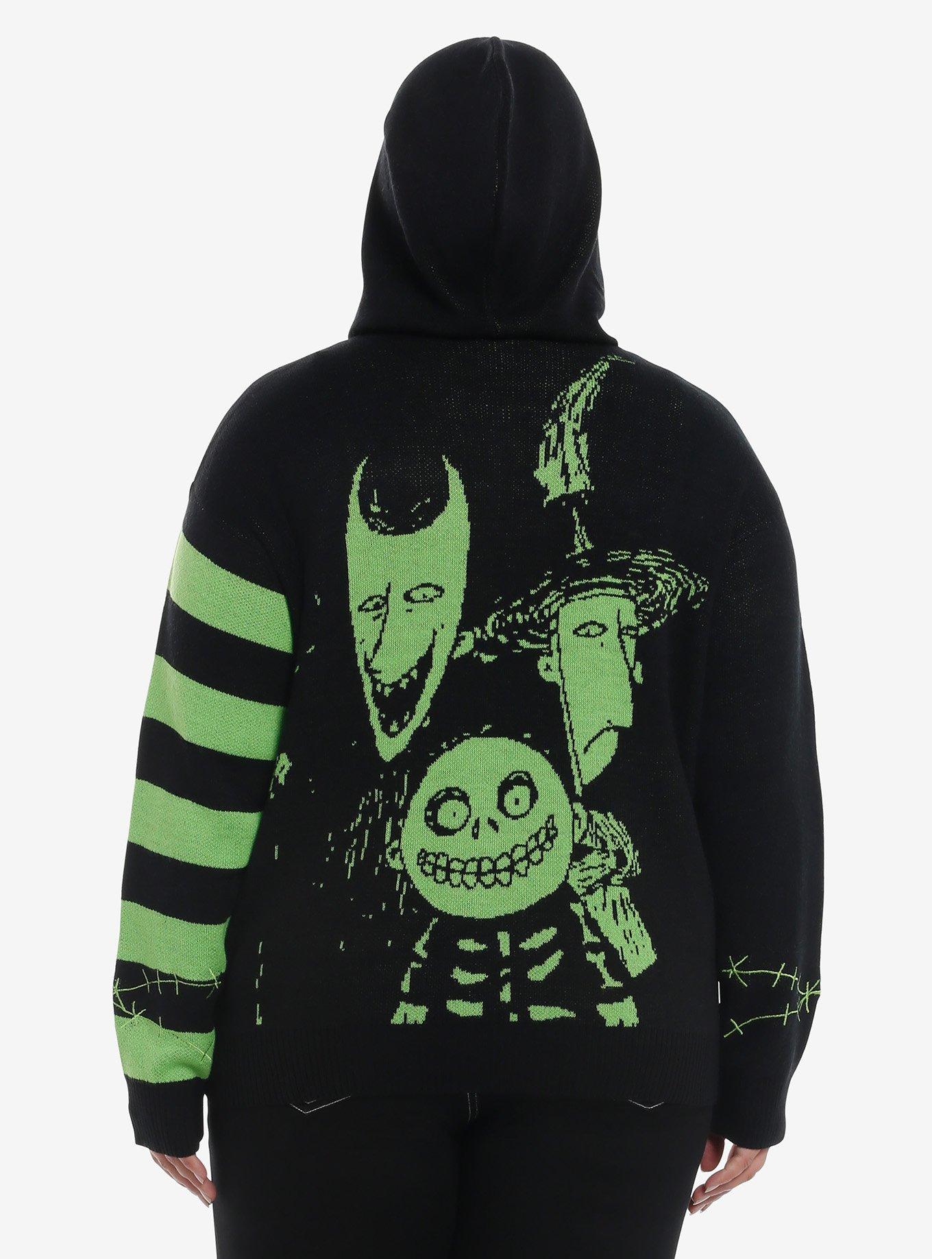 Her Universe The Nightmare Before Christmas Oogie Boogie & Oogie's Boys Split Girls Knit Hoodie Plus Size, NEON GREEN, alternate