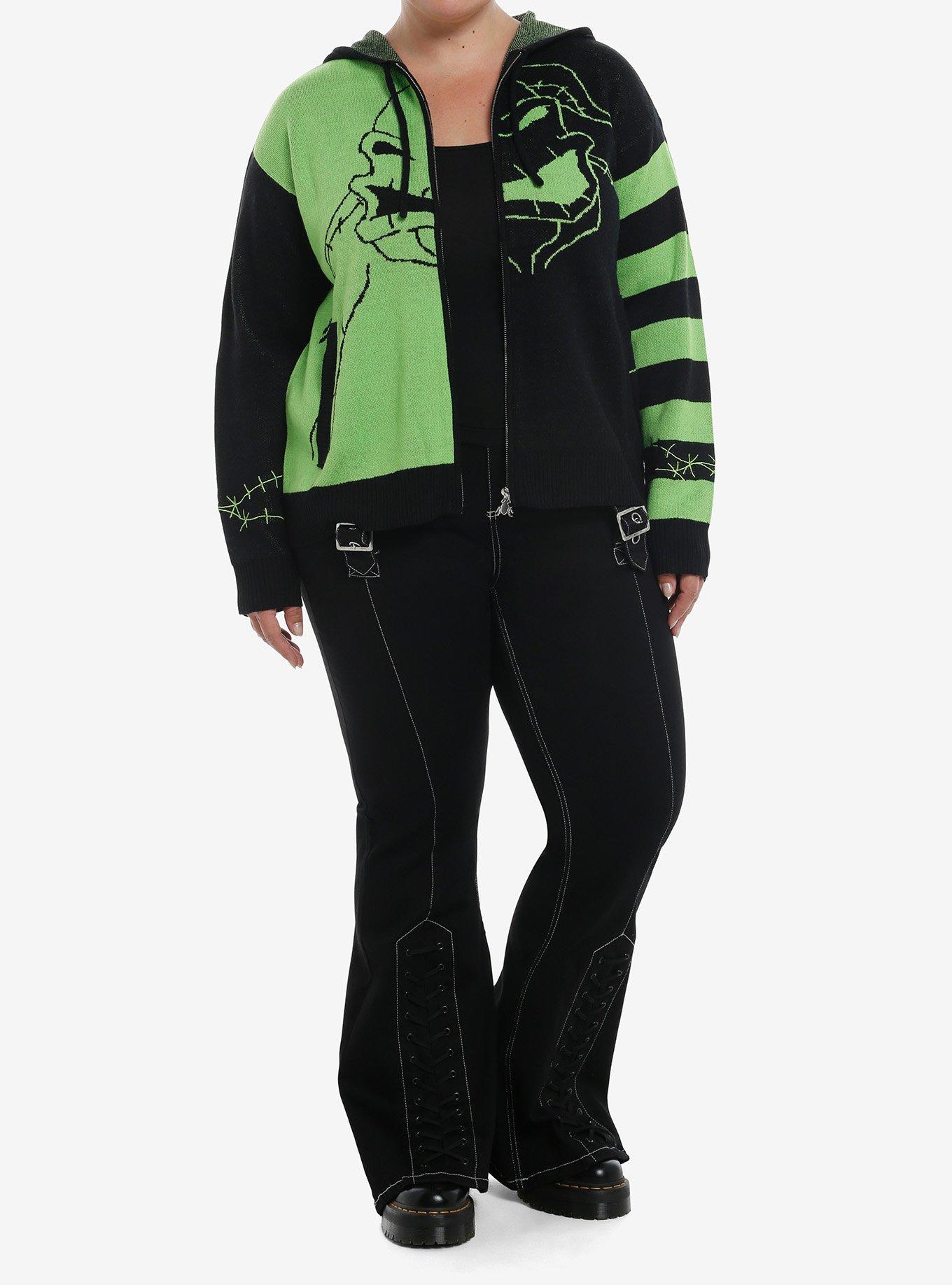 Her Universe The Nightmare Before Christmas Oogie Boogie & Oogie's Boys Split Girls Knit Hoodie Plus Size, NEON GREEN, alternate