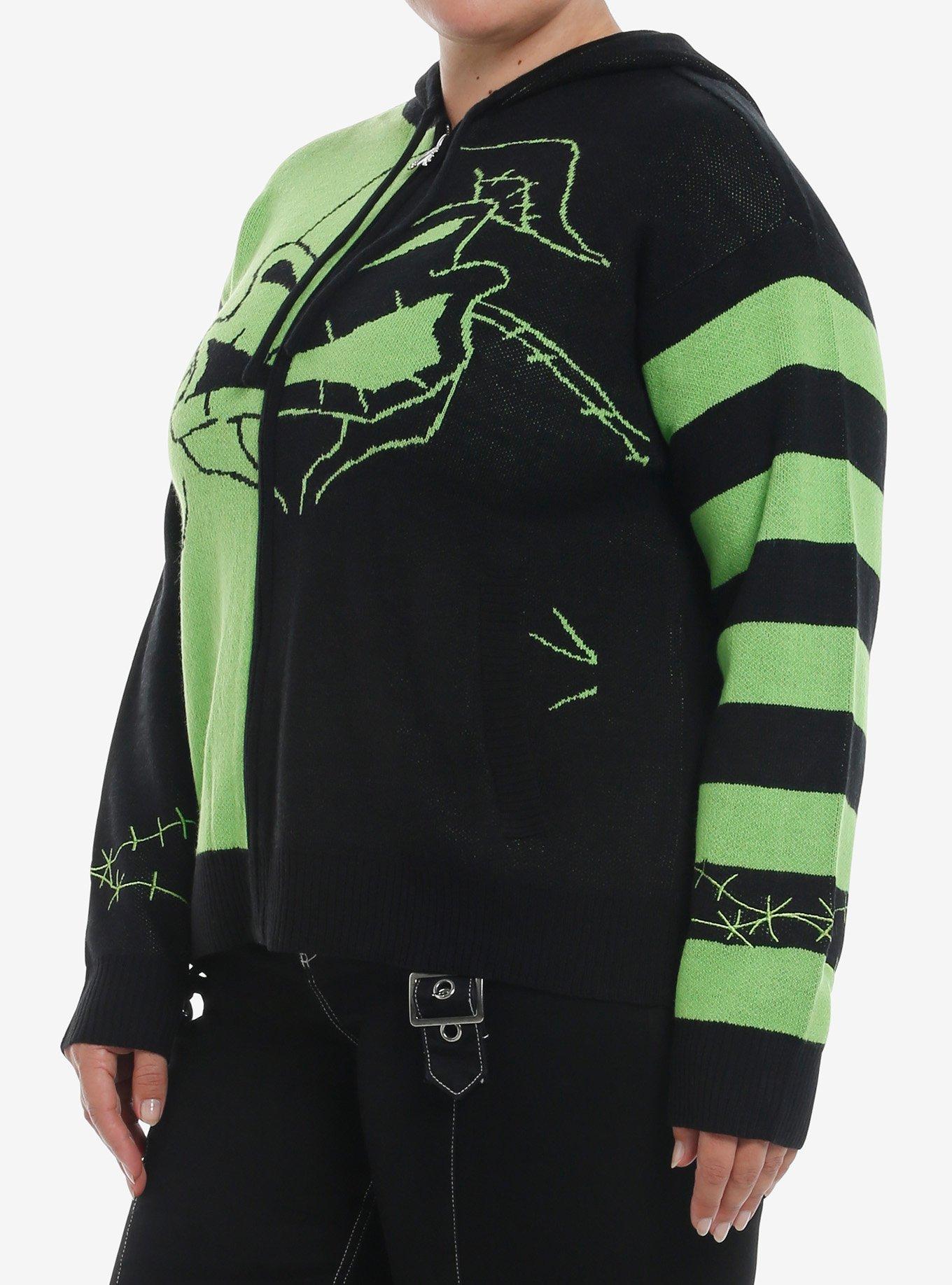Her Universe The Nightmare Before Christmas Oogie Boogie & Oogie's Boys Split Girls Knit Hoodie Plus Size, NEON GREEN, alternate