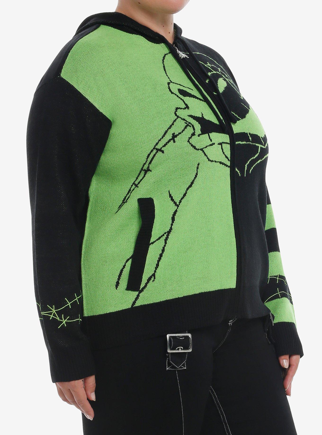 Her Universe The Nightmare Before Christmas Oogie Boogie & Oogie's Boys Split Girls Knit Hoodie Plus Size, NEON GREEN, alternate