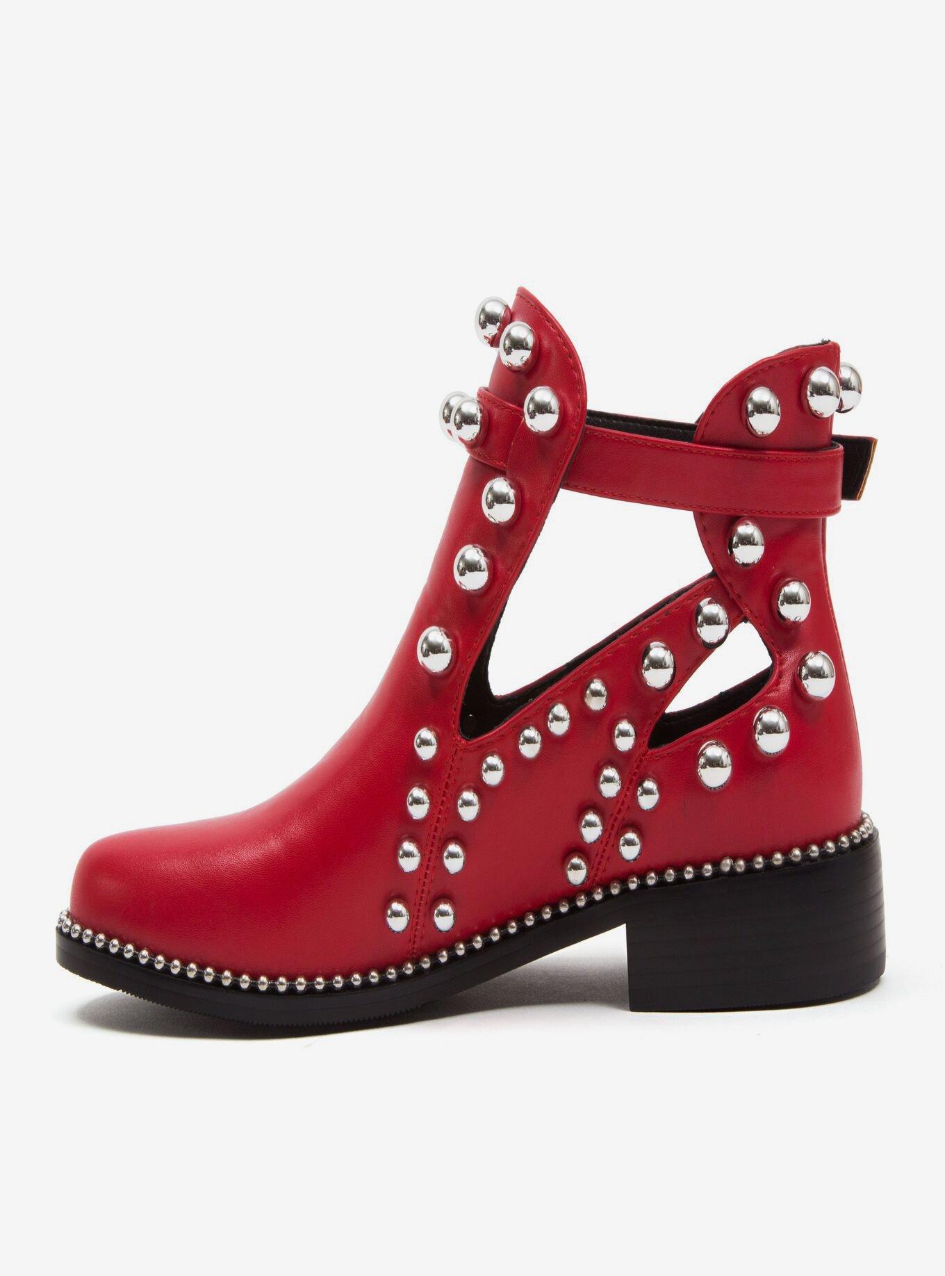 River Side Bootie with Studs and Buckle Red, RED, alternate
