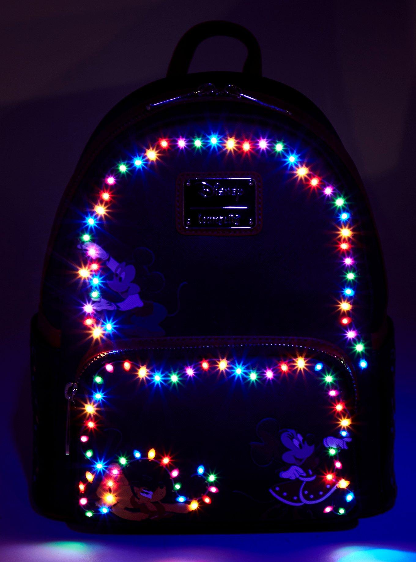 Loungefly Disney Mickey, Minnie, and Pluto Christmas Lights Light-Up Mini Backpack, , alternate