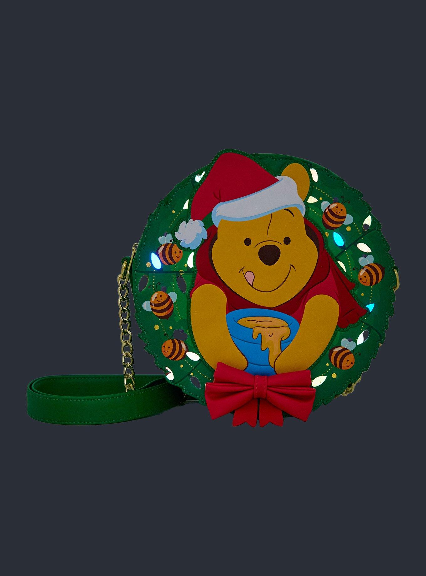 Loungefly Disney Winnie the Pooh Holiday Pooh Bear Wreath Figural Glow-in-the-Dark Crossbody Bag, , alternate