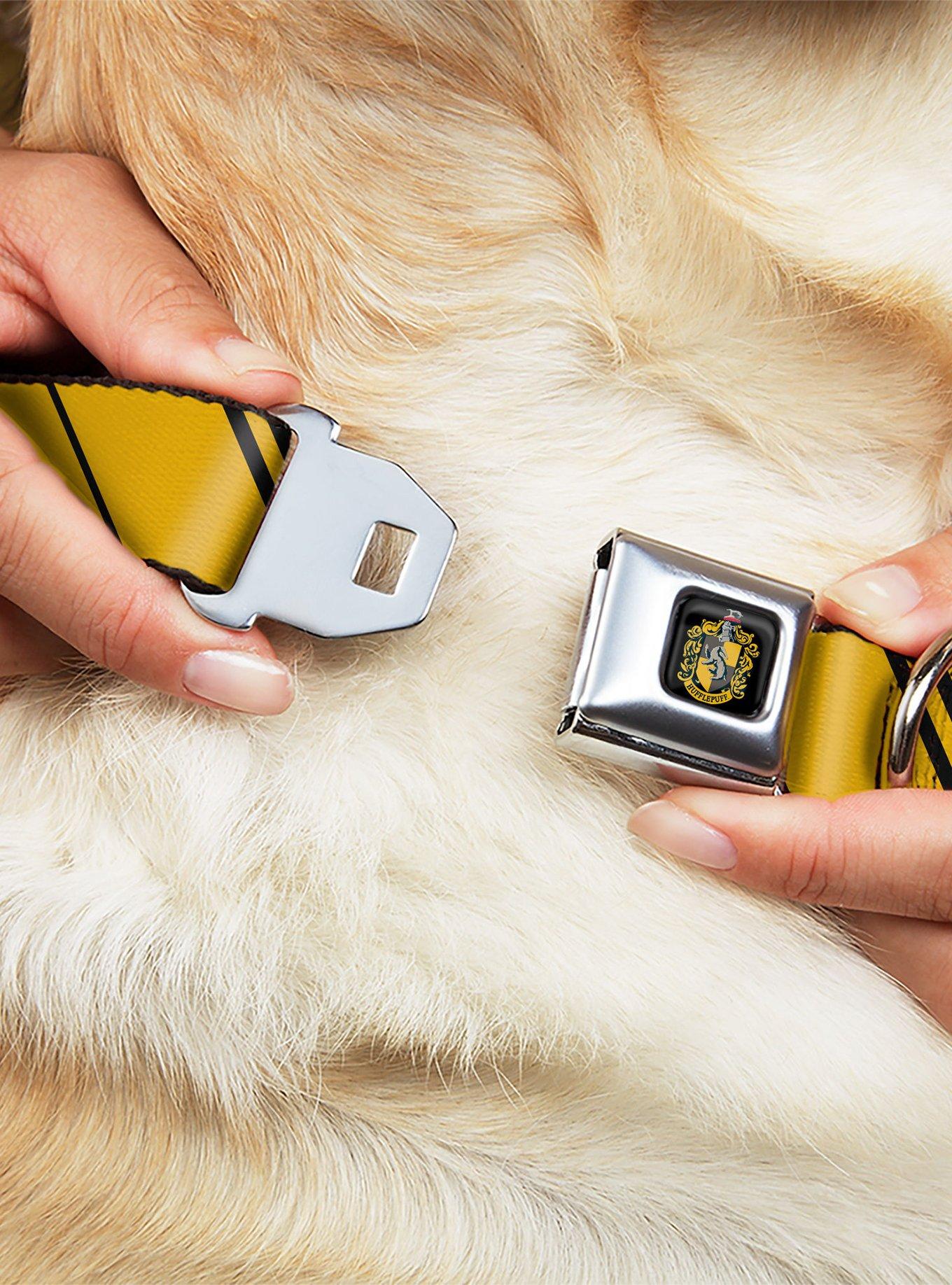 Harry Potter Hufflepuff Crest Stripe Seatbelt Buckle Dog Collar, , hi-res