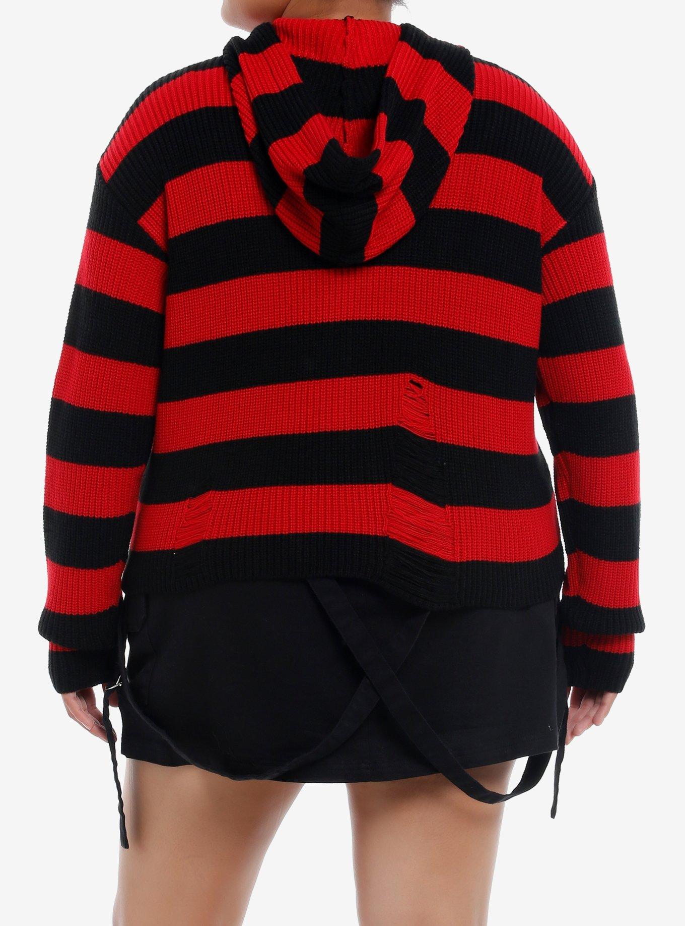 The Lost Boys Patch Distressed Knit Girls Crop Hoodie Plus Size, RED, alternate - view 3
