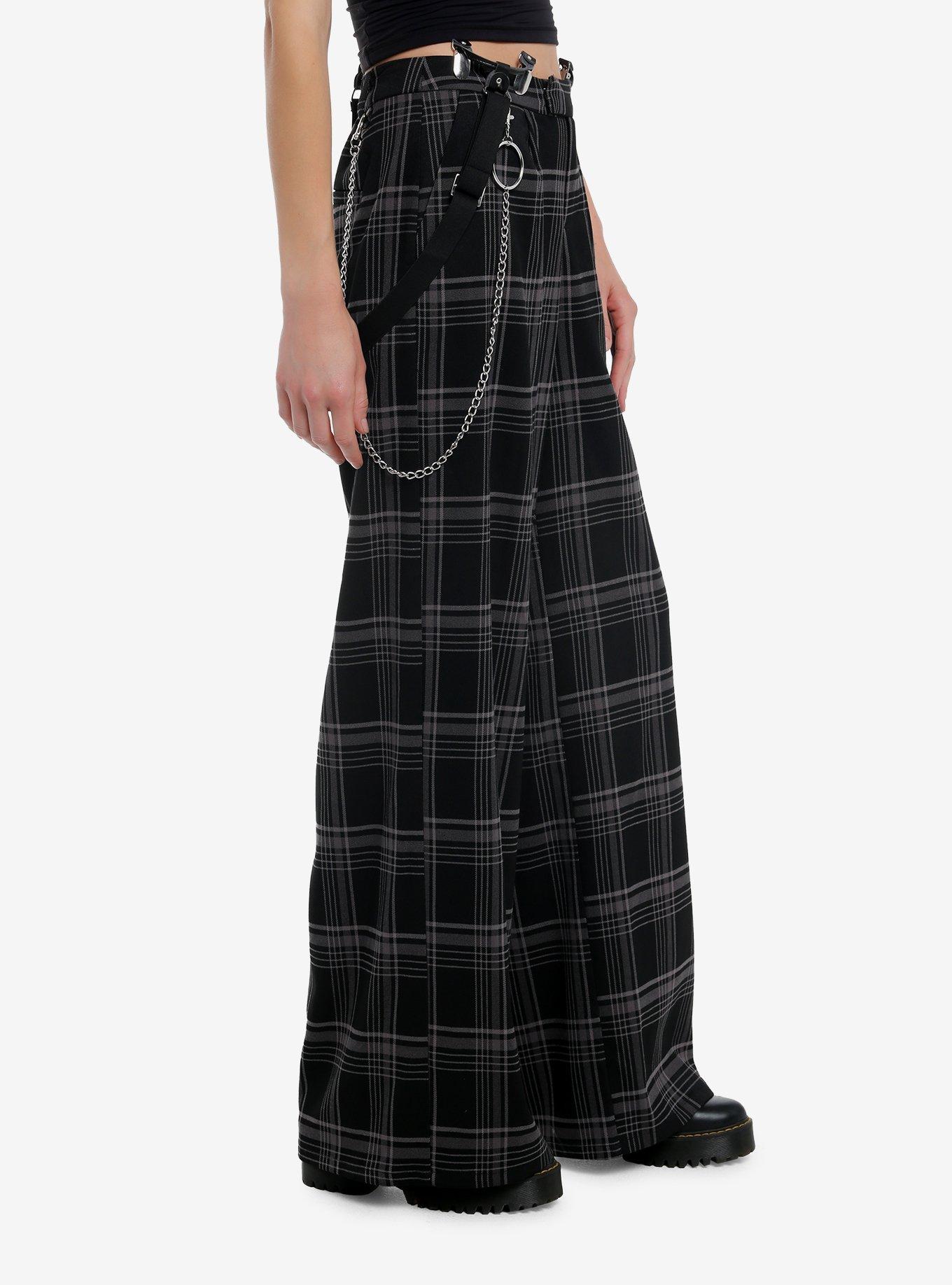 Social Collision Grey Plaid Suspender Trouser Pants, GREY, alternate