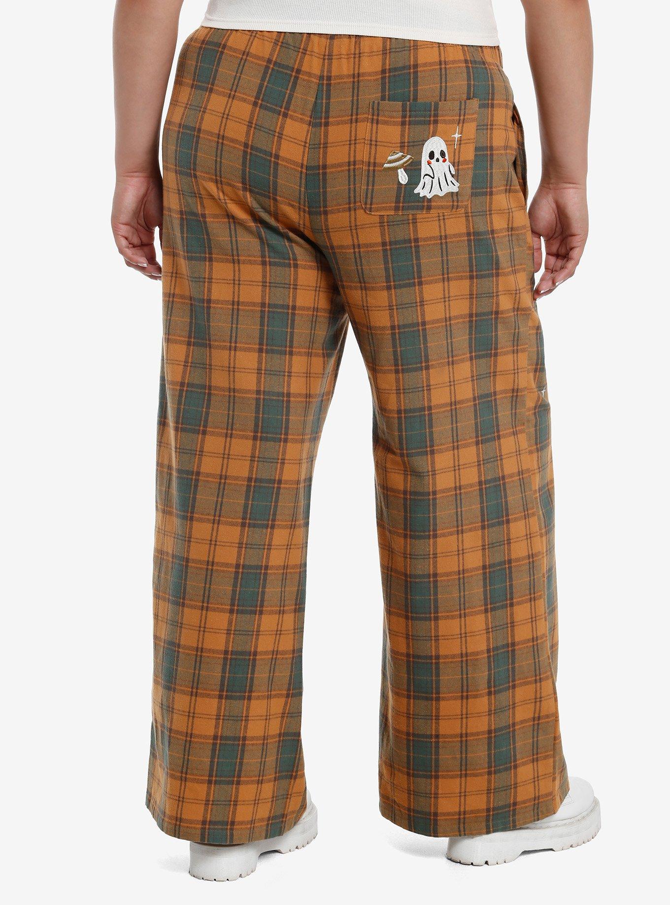 Orange Plaid Ghost Pajama Pants Plus Size, MULTI, alternate