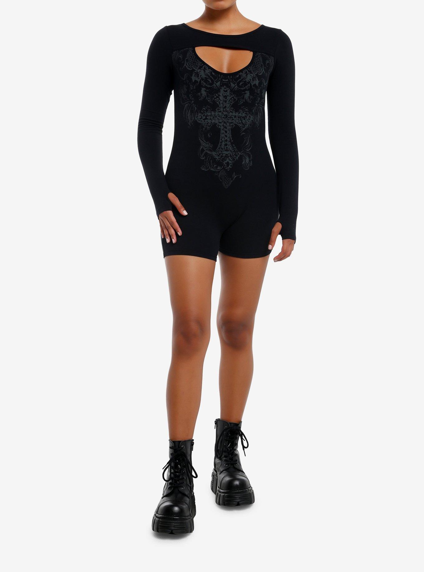 Social Collision Ornate Cross Cut-Out Girls Romper, , hi-res