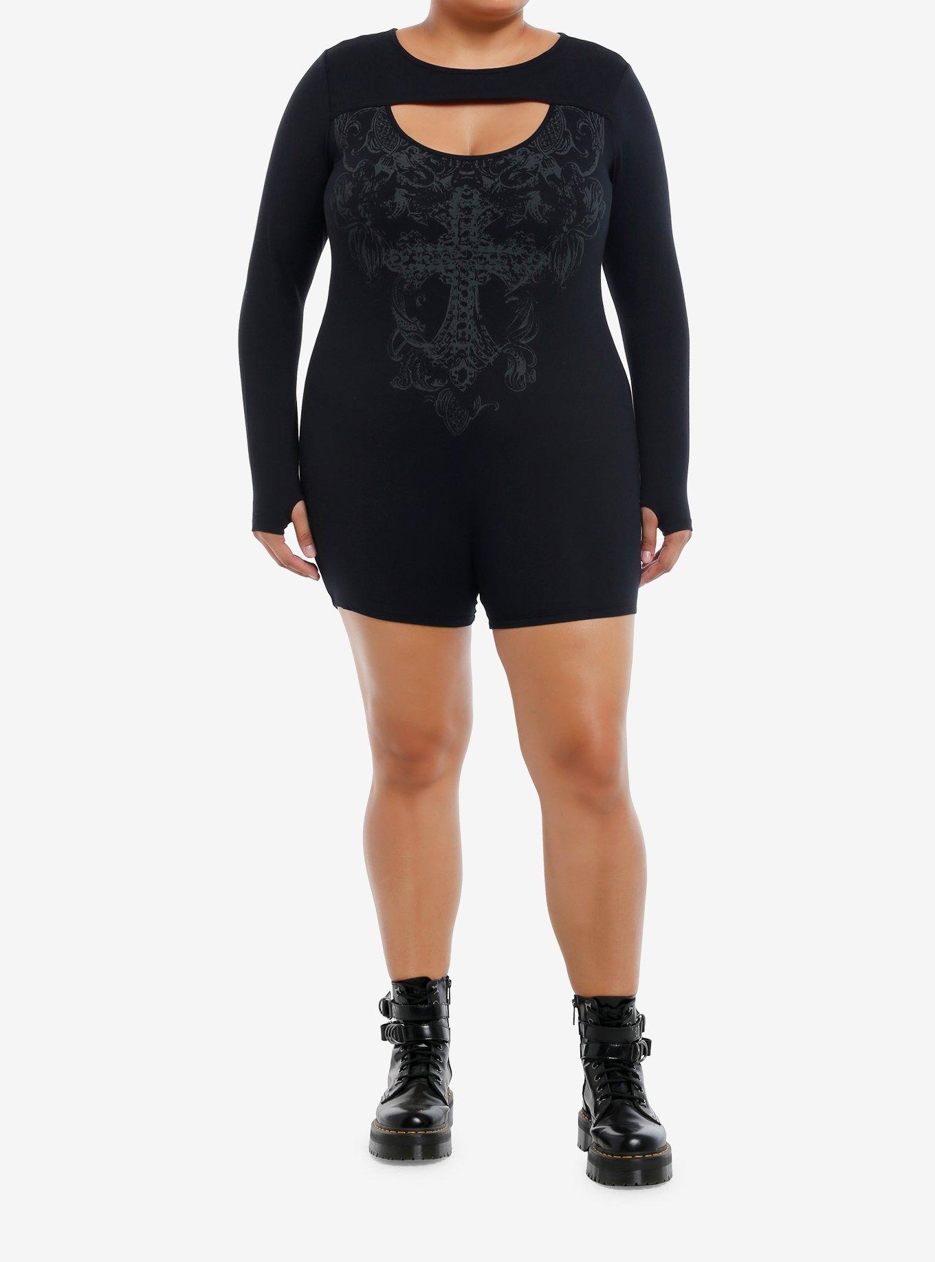 Ornate Cross Cut-Out Romper Plus Size, , hi-res