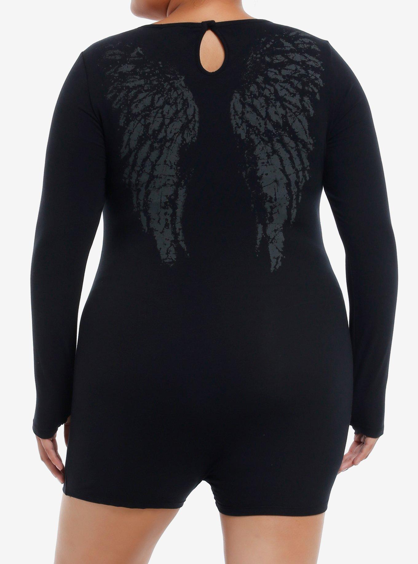 Ornate Cross Cut-Out Romper Plus Size, BLACK, alternate
