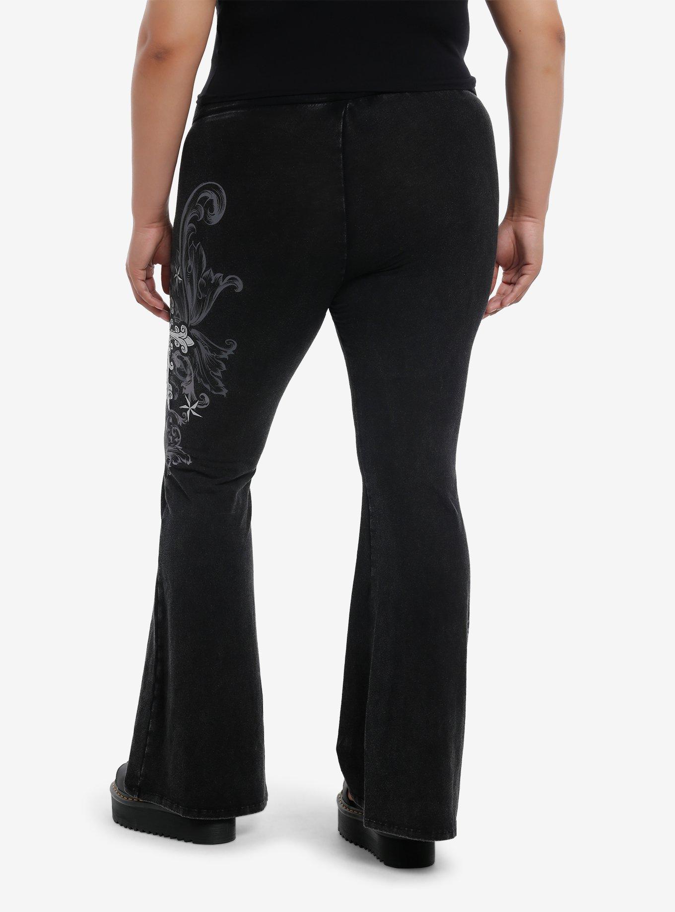 Cross & Dagger Wash Girls Flared Lounge Pants Plus Size, BLACK, alternate