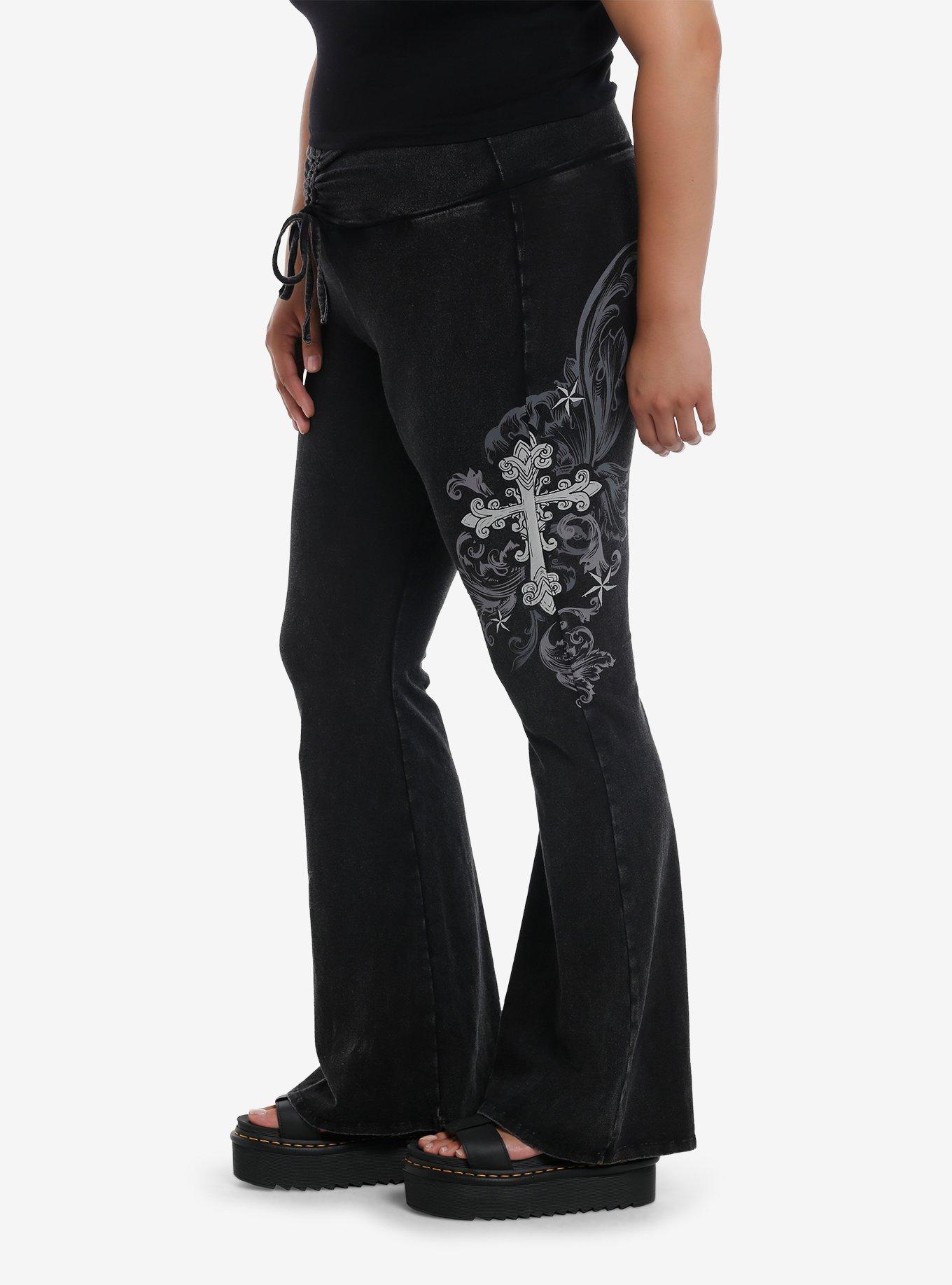 Cross & Dagger Wash Girls Flared Lounge Pants Plus Size, BLACK, alternate